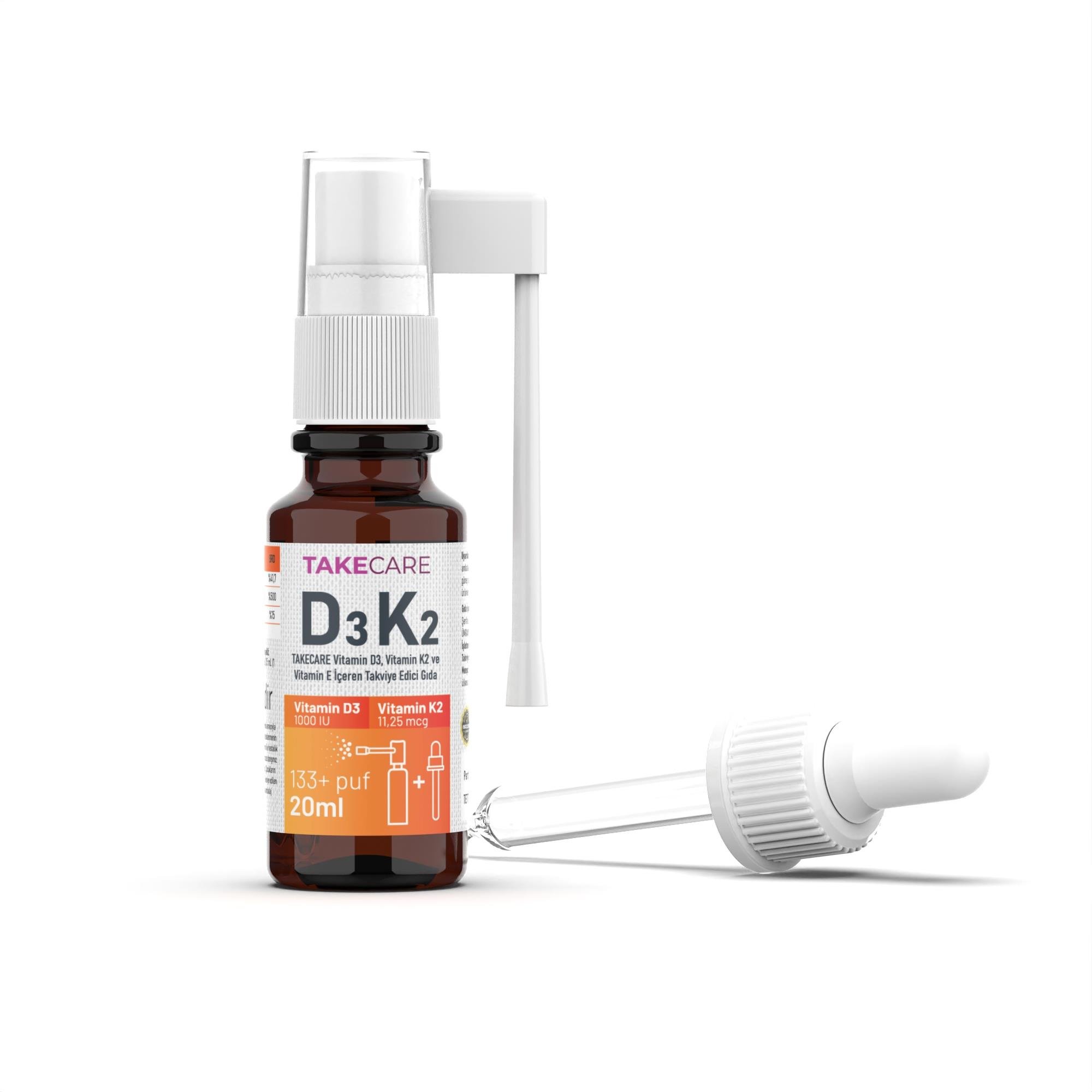 TAKECARE Vitamin D3, Vitamin K2 ve Vitamin E İçeren Takviye Edici Gıda 20ml Sprey ve Damla