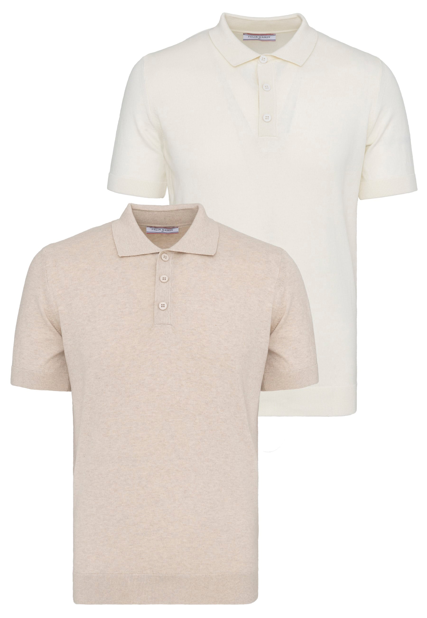 Erkek 2li Polo Yaka Triko Tişört-Bej-EkruFelix HardyFHMPLO883-6