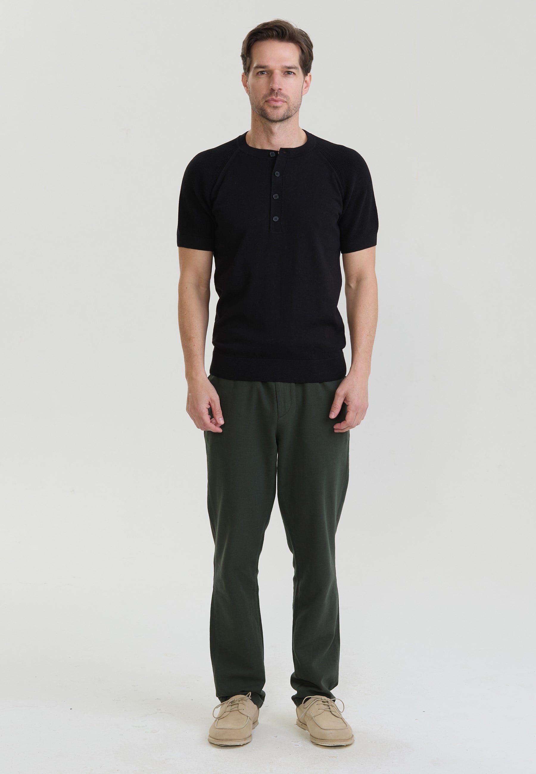 Erkek Basic Bisiklet Yaka Düğme Kapama Detaylı Triko T-ShirtFelix HardyFHMPLO904-3