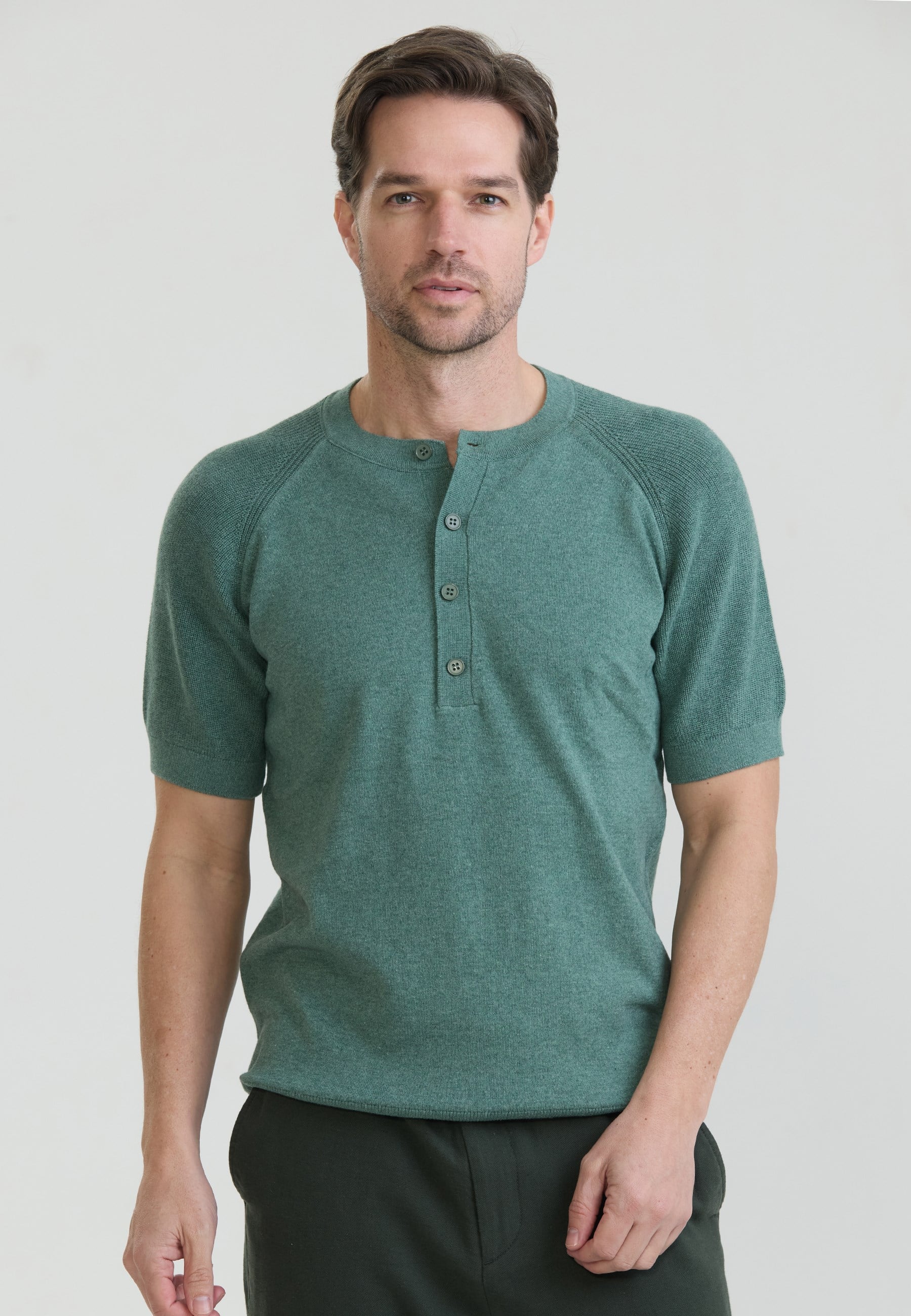 Erkek Basic Bisiklet Yaka Düğme Kapama Detaylı Triko T-ShirtFelix HardyFHMPLO904-2