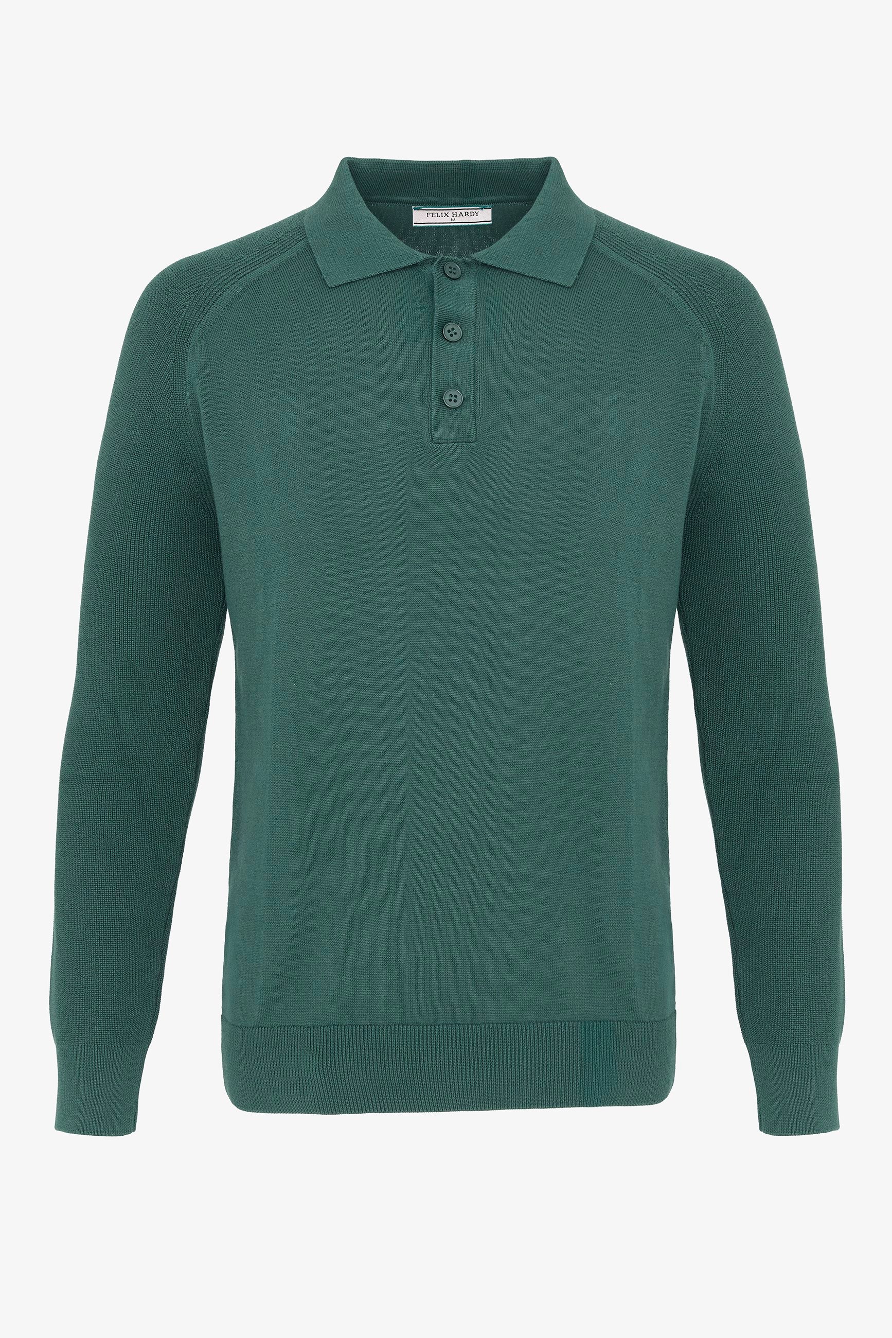 Erkek Düğmeli Polo Yaka  Kazak-Koyu YeşilFelix HardyFHMPLV893-6