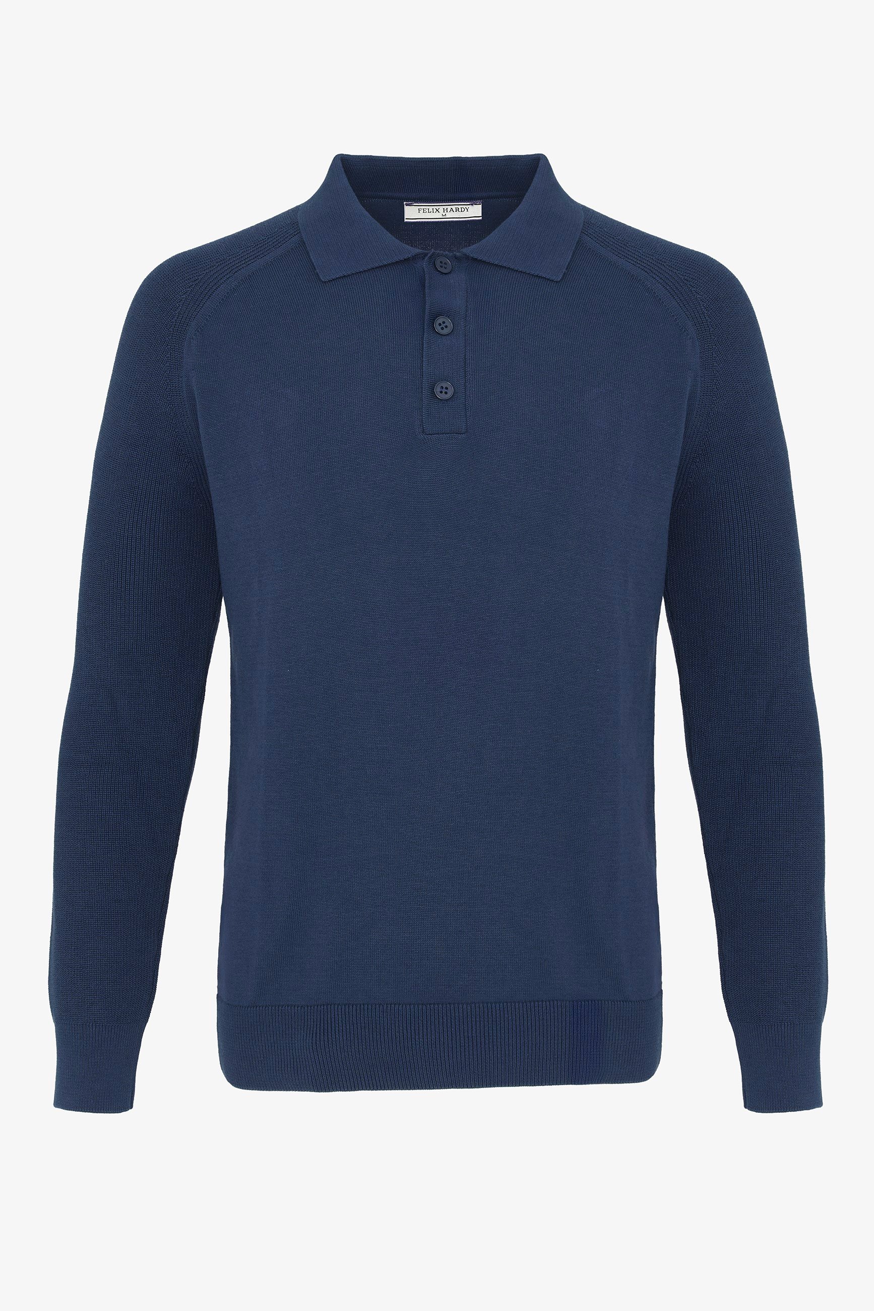 Erkek Düğmeli Polo Yaka  Kazak-LacivertFelix HardyFHMPLV893-4