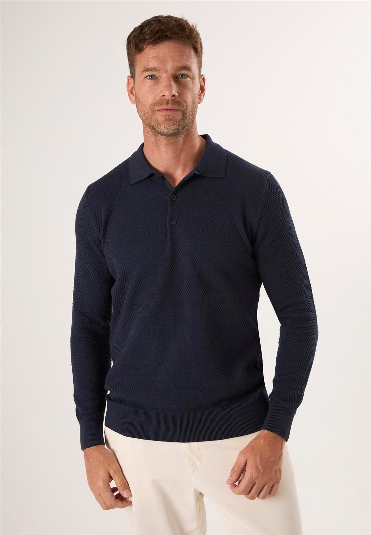 Erkek Düğmeli Polo Yaka Triko KazakFelix HardyFHMPLV836-2