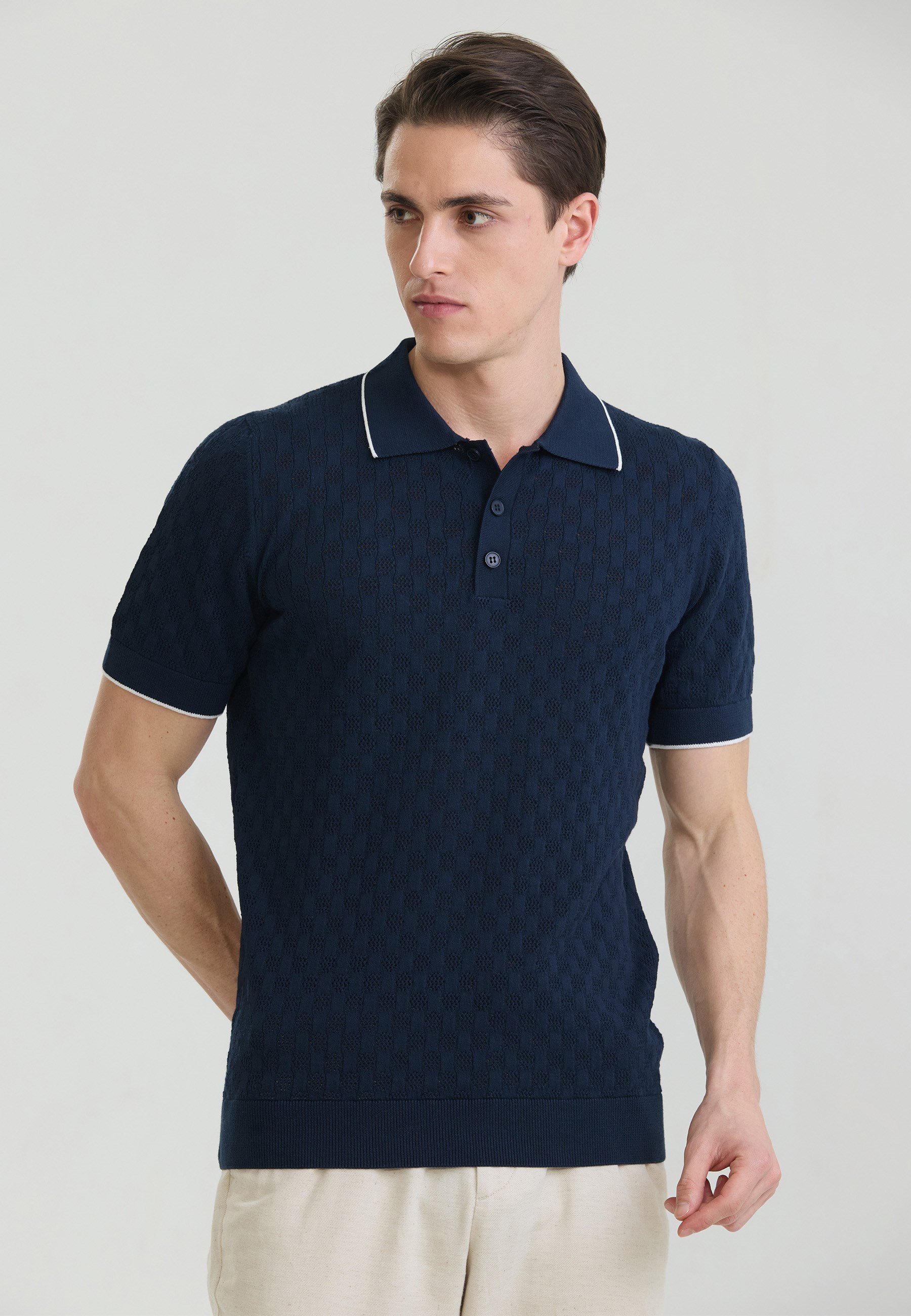 Erkek Nefes Alabilir Delikli Triko Polo T-ShirtFelix HardyFHMPLO905-2