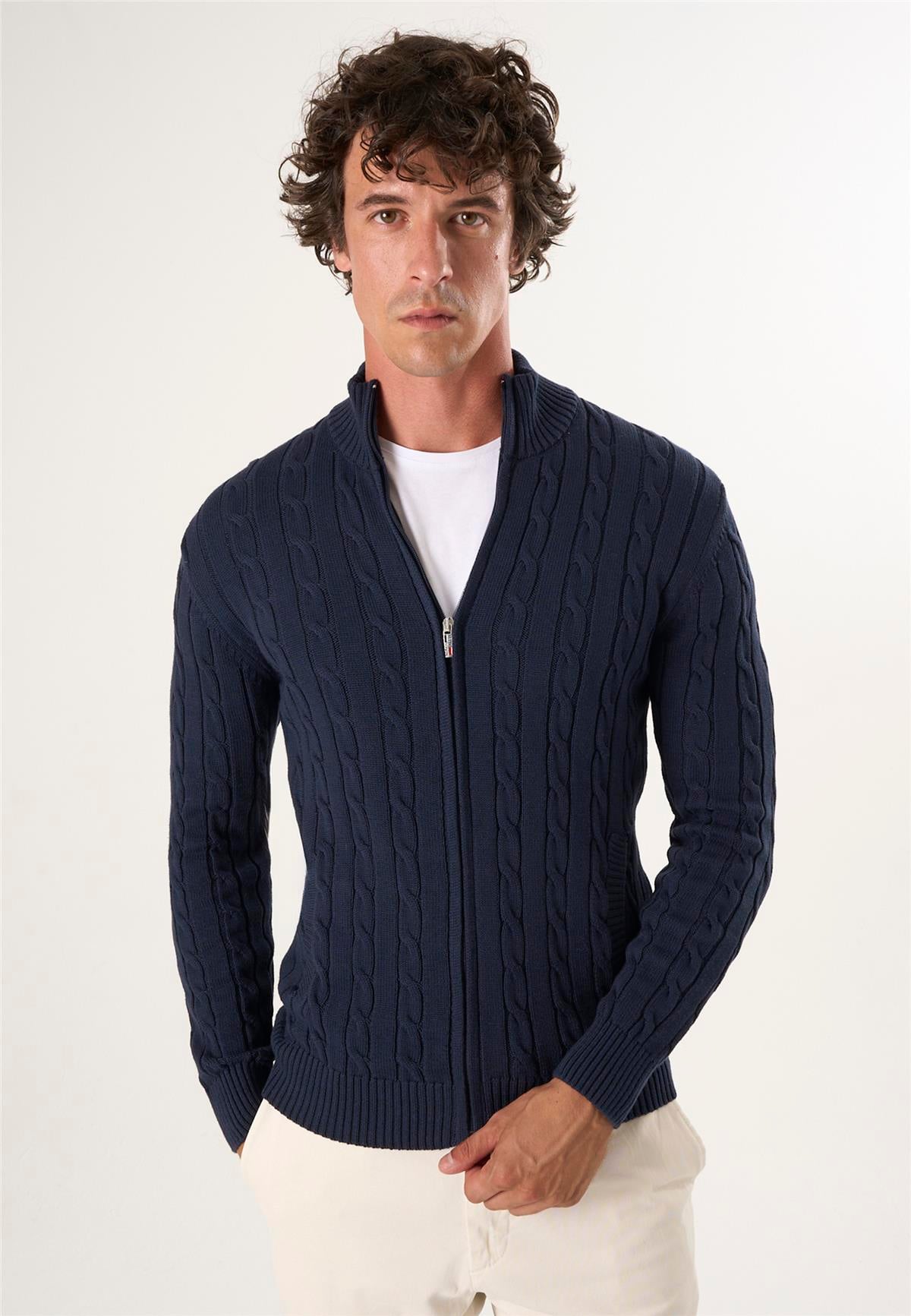 Erkek Örgü Desenli Triko HırkaFelix HardyFHMCRD816-2