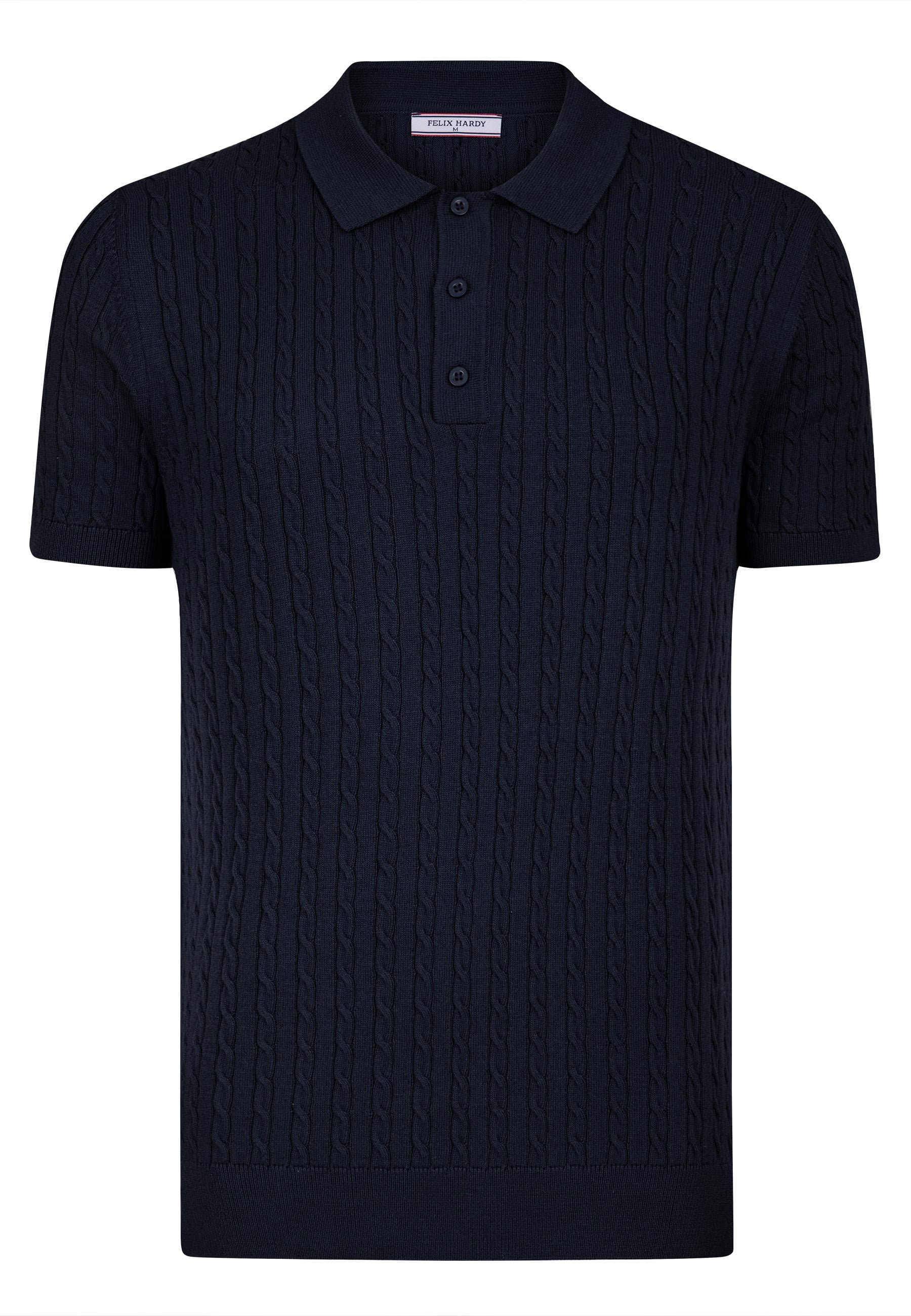 Erkek Saç Örgü Dokulu Triko Polo-LacivertFelix HardyFHMPLO899-6