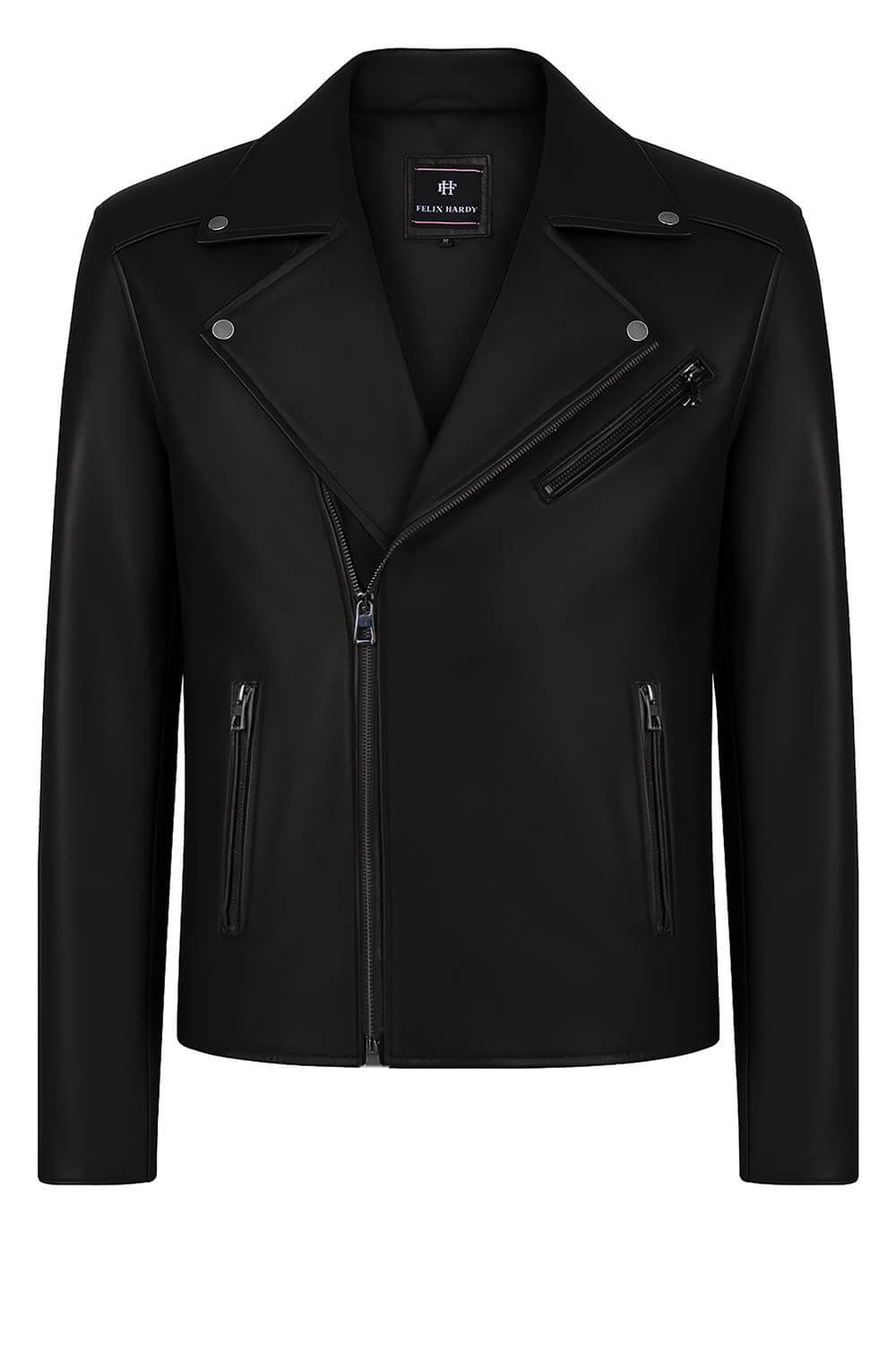 Erkek Siyah Deri Biker CeketFelix HardyFHMLJT028-1