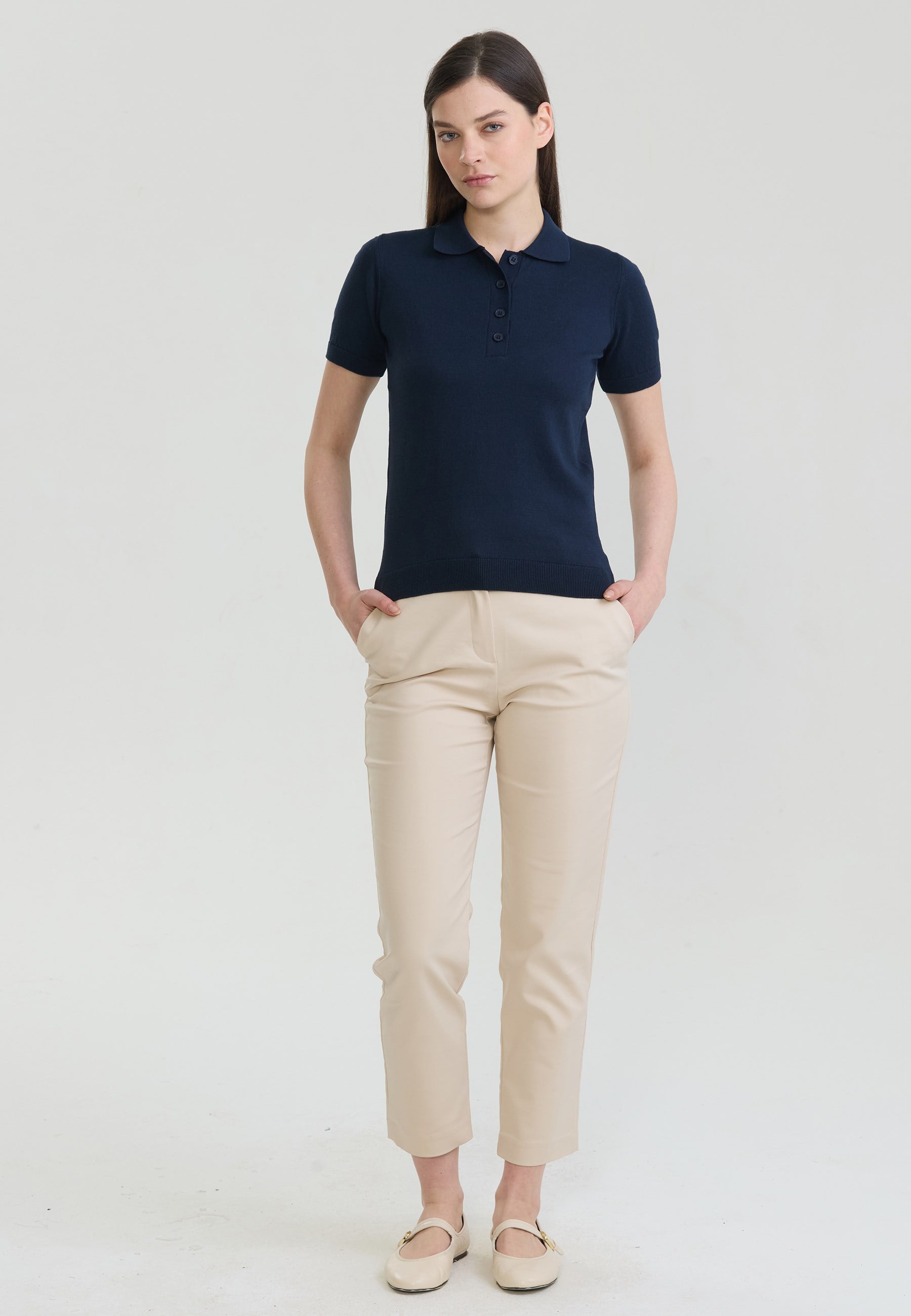 Kadın Basic Düğmeli Triko Polo T-ShirtFelix HardyFHWPLO923-2
