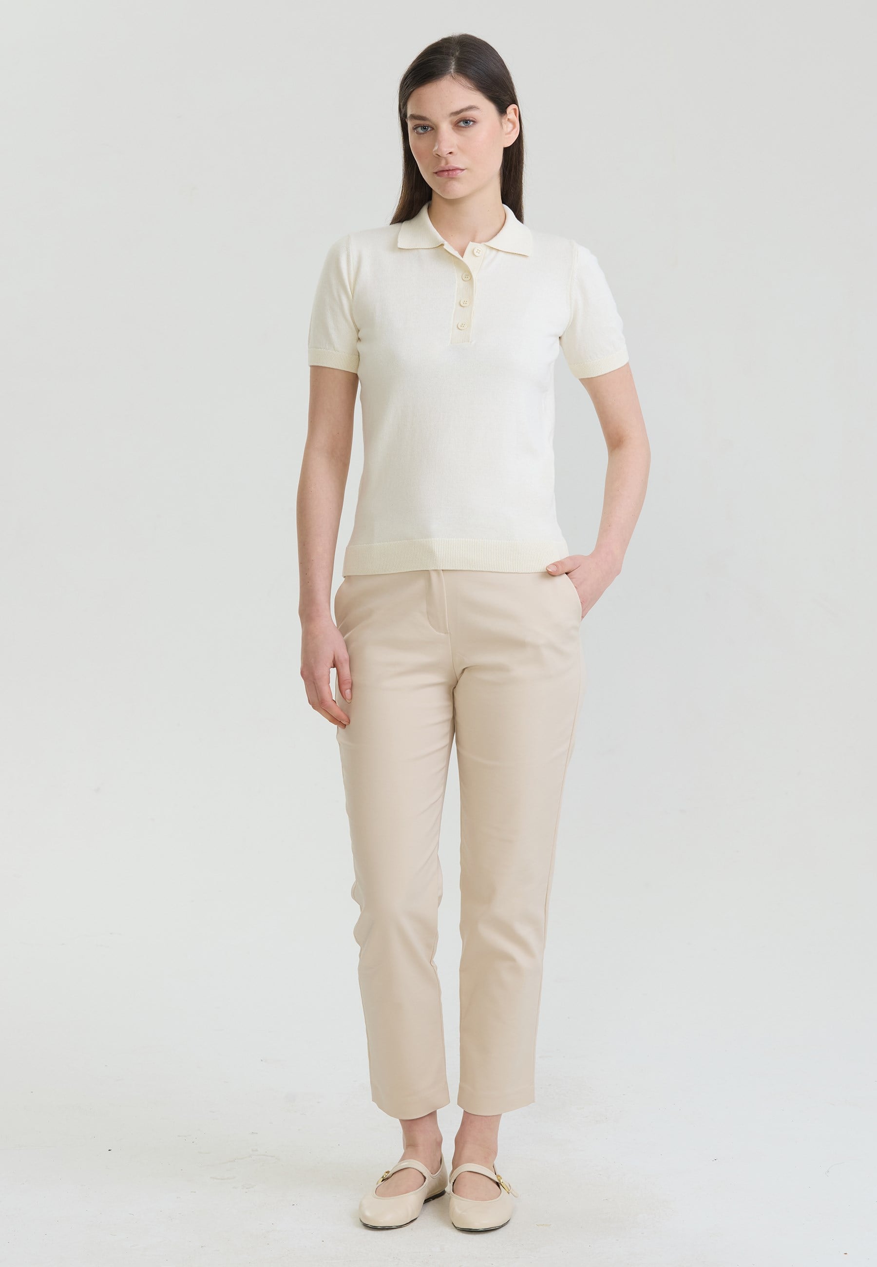 Kadın Basic Düğmeli Triko Polo T-ShirtFelix HardyFHWPLO923-6