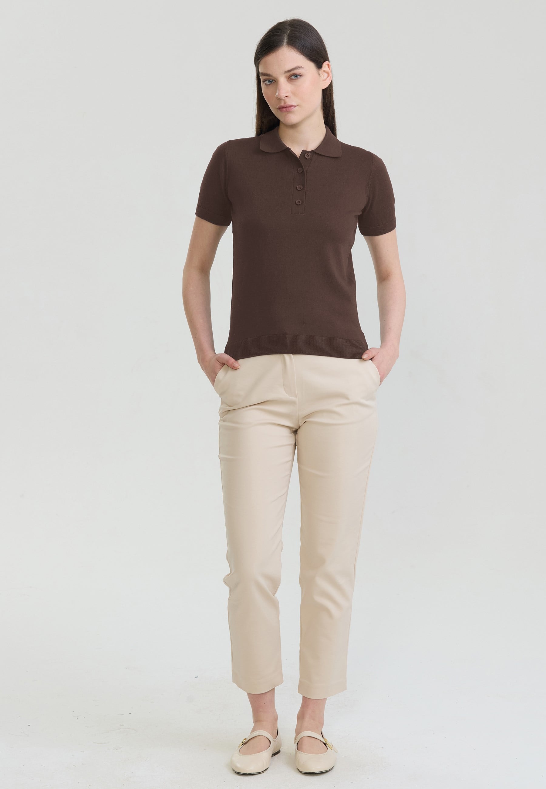 Kadın Basic Düğmeli Triko Polo T-ShirtFelix HardyFHWPLO923-5