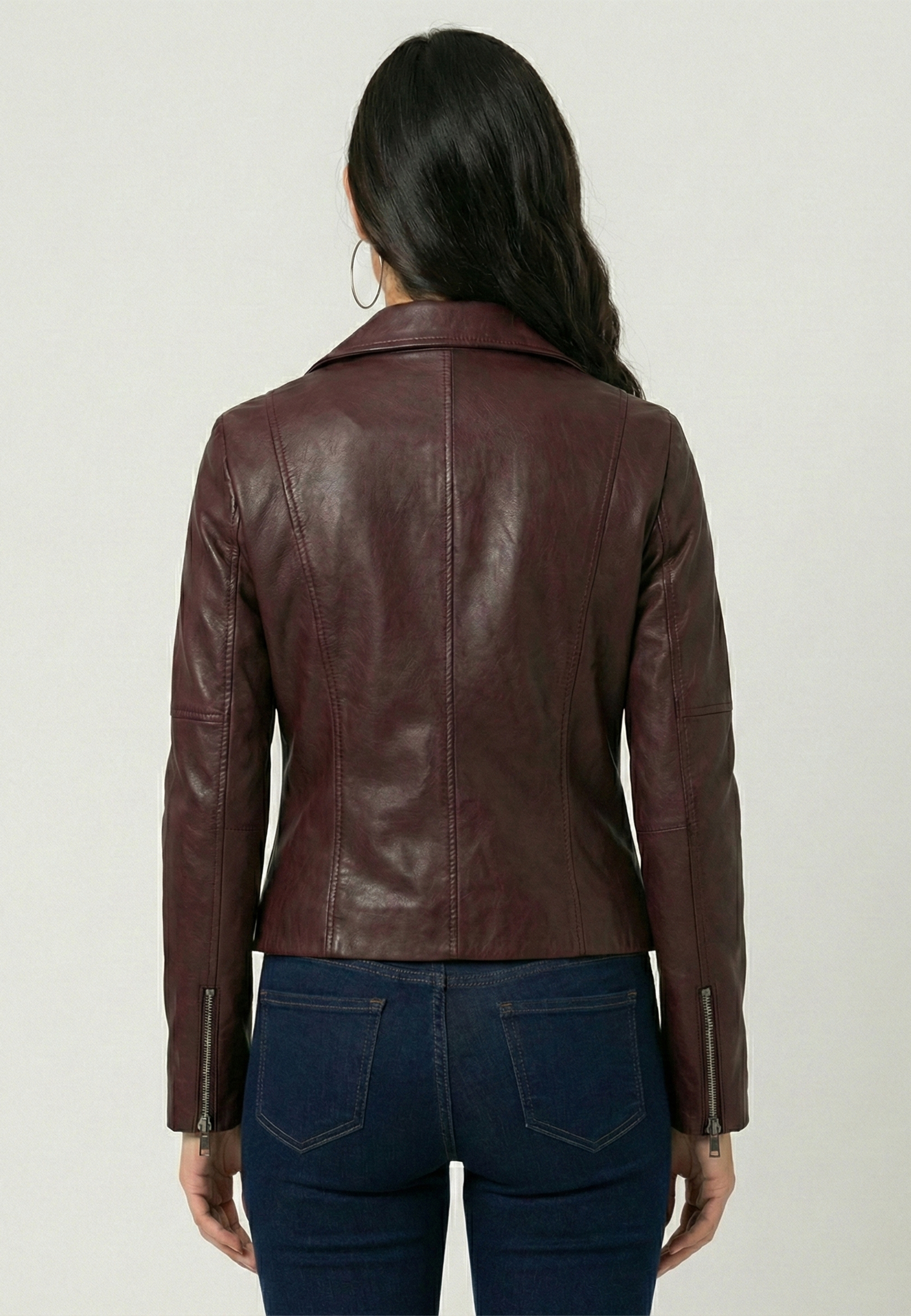 Kadın Slim Fit Çapraz Fermuarlı Deri Ceket - BordoFelix HardyFHWLJT2017-5
