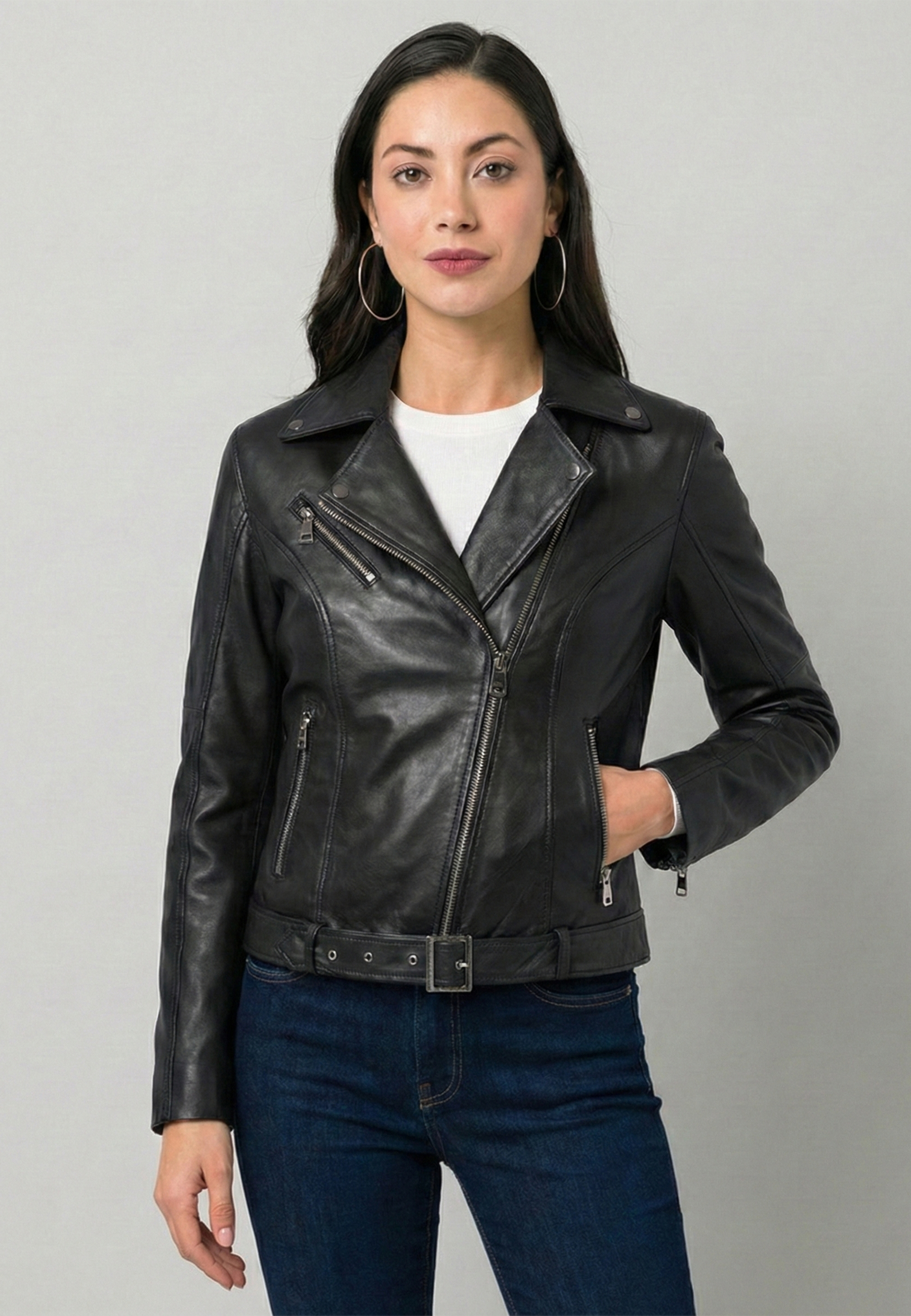 Kadın Slim Fit Çapraz Fermuarlı Deri Ceket - SiyahFelix HardyFHWLJT2017-1