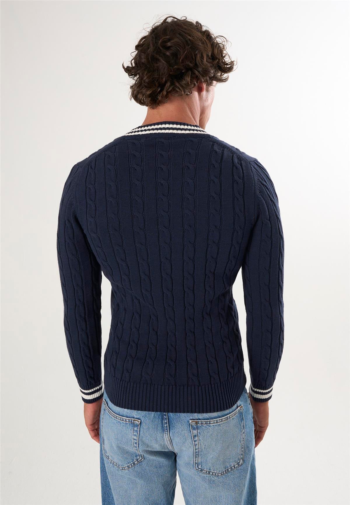 V Yaka Basic Örgü Desenli KazakFelix HardyFHMPLV857-1