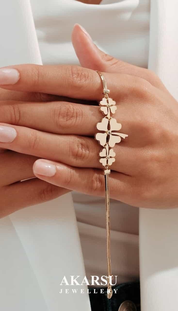  14 Ayar Altın Üç Yonca Balık Sırtı Bileklik