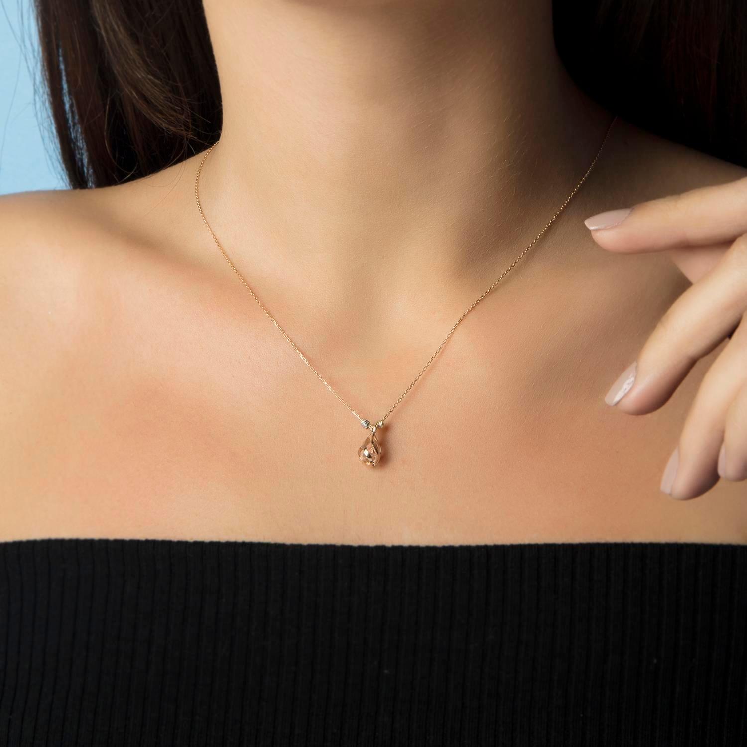 14 Ayar Altın Damla Model Kafes Kolye