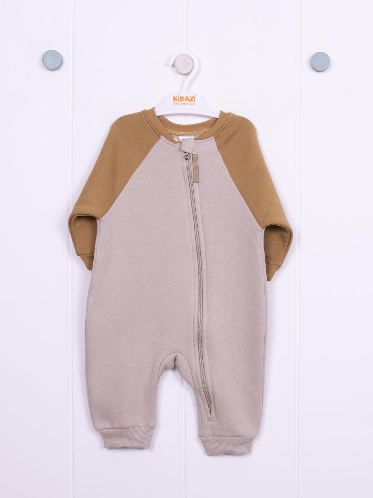 KD33347.Reglan Kol Fermuarlı  3İplik Tulum 3-6/6-9/9-12AY