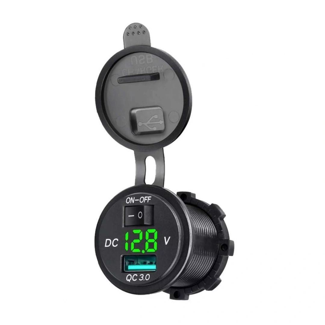 MELLİFERA USB priz soket QC3.0 araba şarjı 12V/24V Led'li dijital voltmetre ile On/Off anahtarı