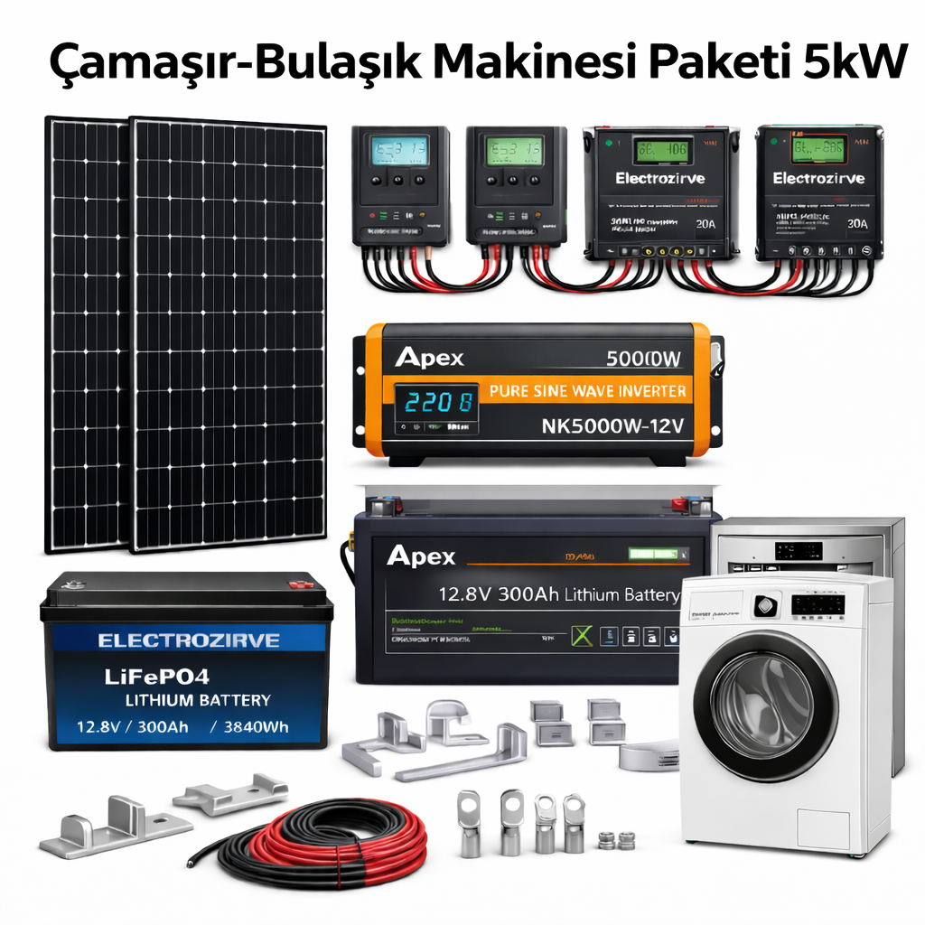 ELECTROZİRVE Çamaşır-Bulaşık Makinesi İçin Solar Paket 5kW