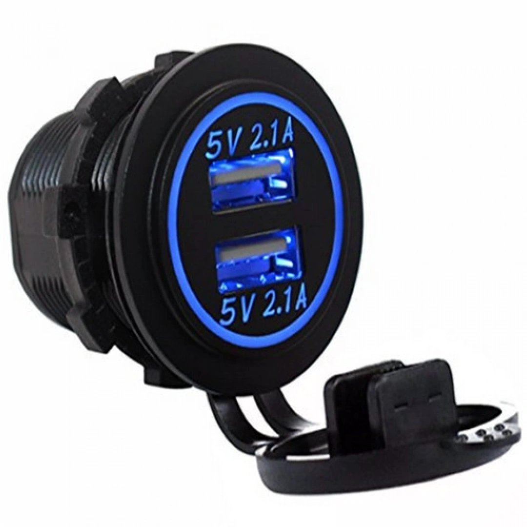 MELLİFERA Type-A İki USB 12v priz paneli monte çift USB güç soketi 4.8A su geçirmez güç çıkışı çift şarj Cihazı (Mavi ışıklı)