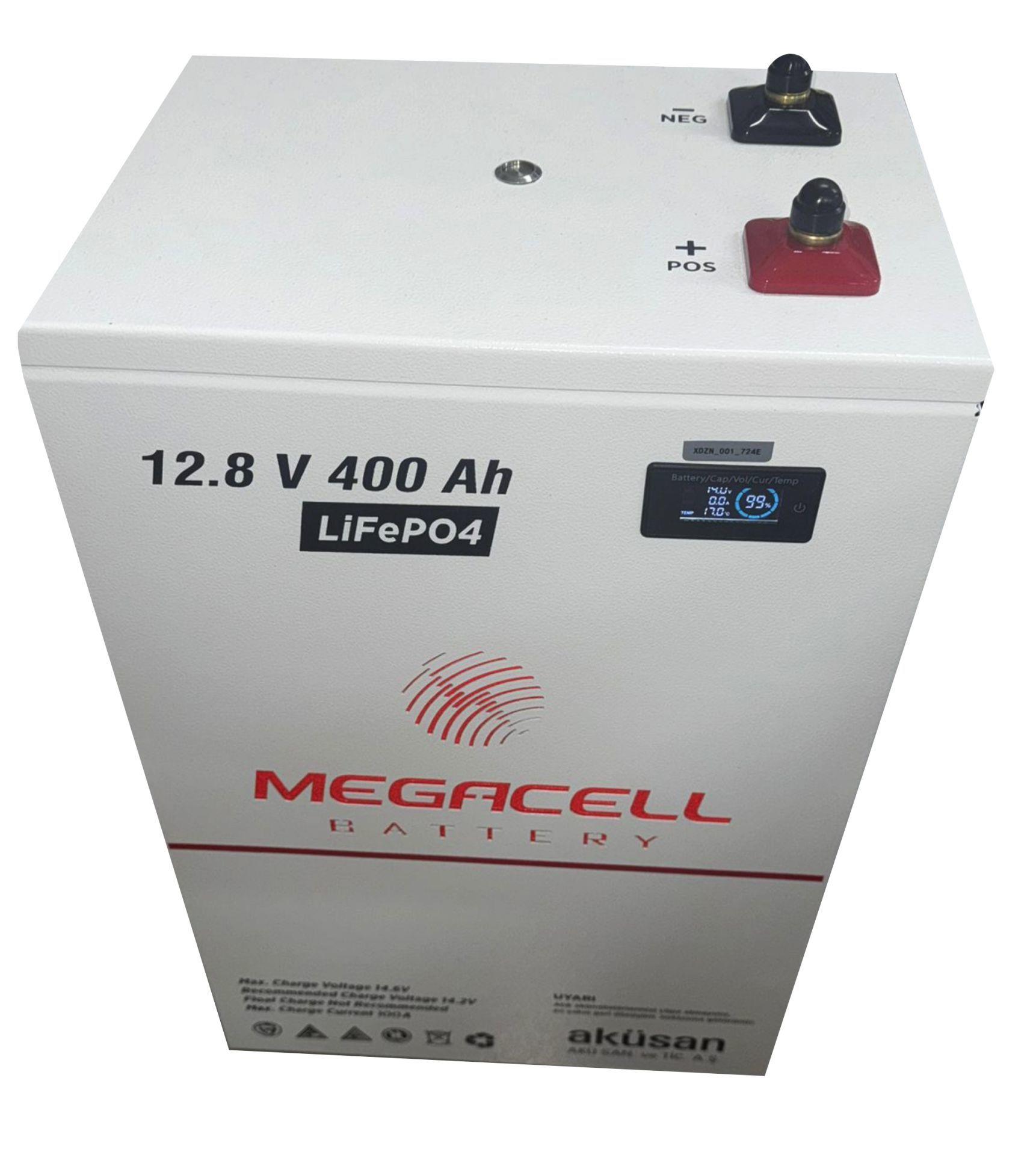 Megacell 12.8V 400Ah LiFePO4 Lityum Demir Fosfat Akü (Prizmatik) (Bluetoothlu)