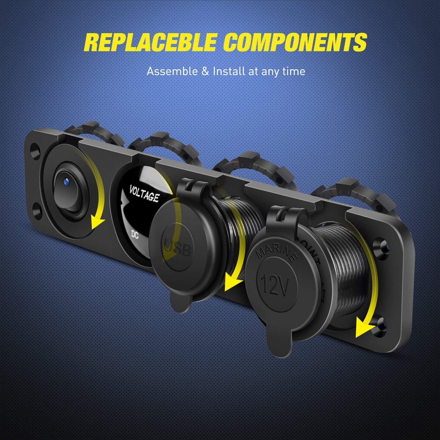 MELLİFERA Karavan Tekne Yat için İkili 3.0 QC USB priz Çakmaklık Voltmetre paneli 12V su geçirmez araç şarj soketi hızlı şarj RV 12-24V