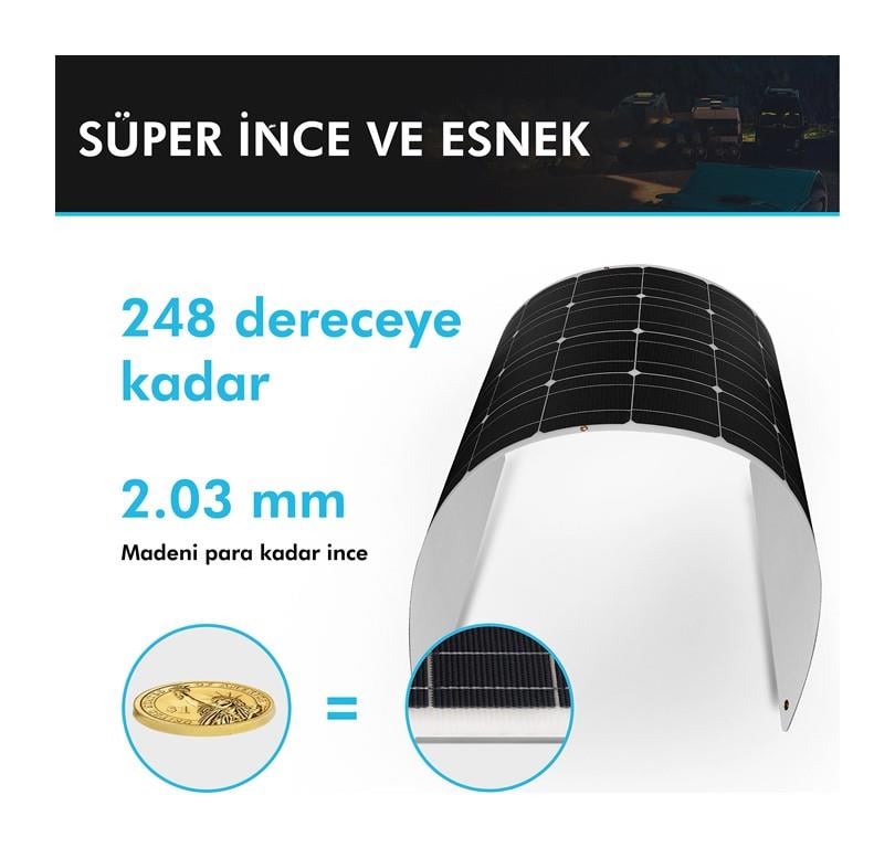 Esnek Güneş Paneli 100 Watt 12V (Monokristal)