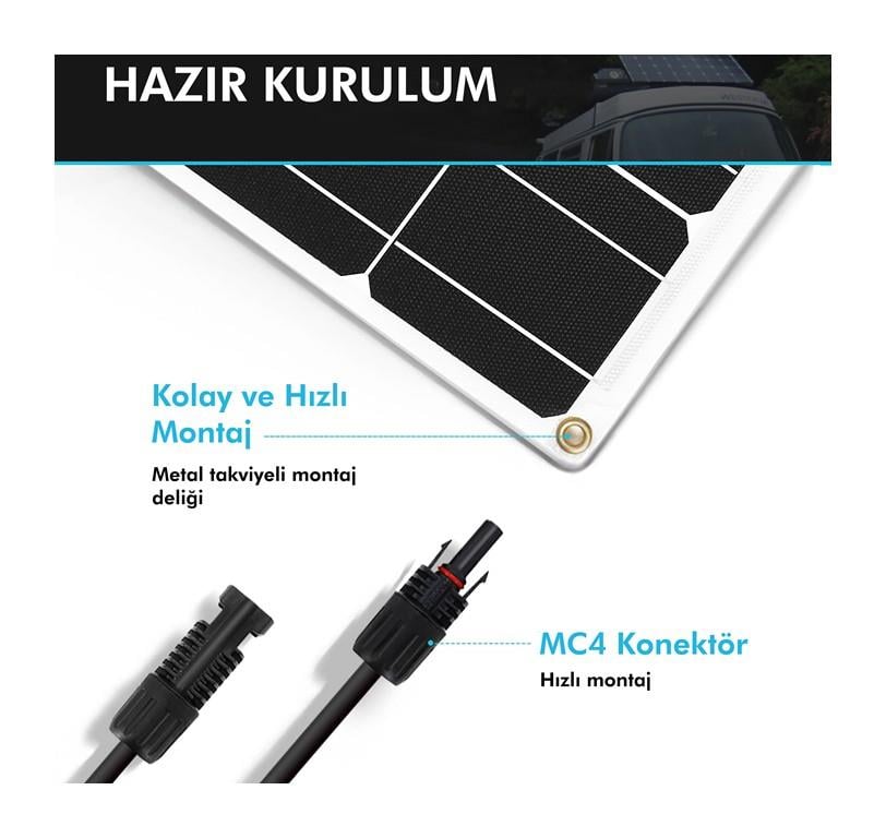 Esnek Güneş Paneli 100 Watt 12V (Monokristal)