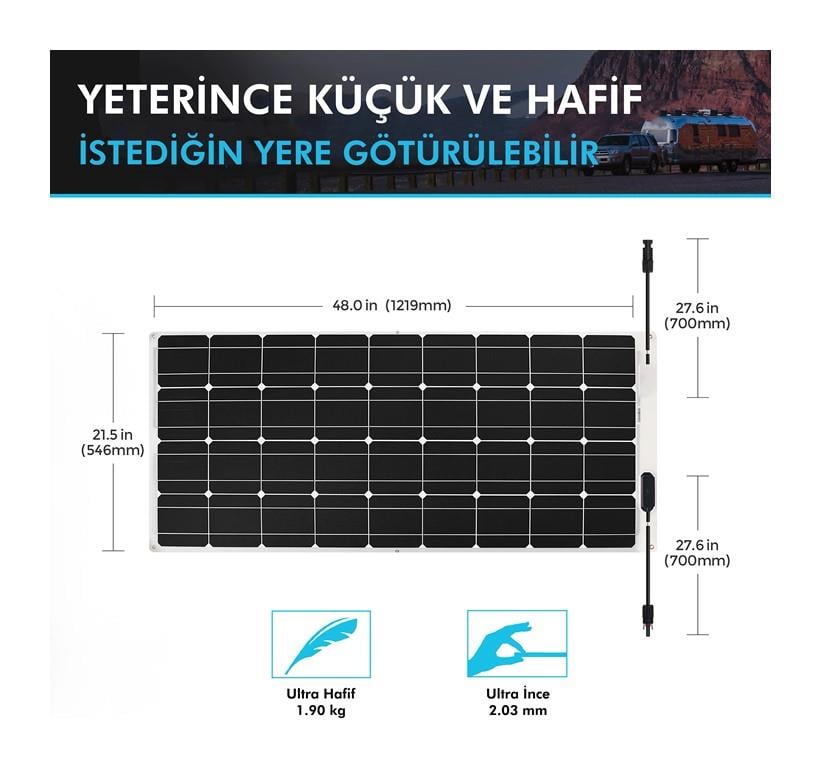 Esnek Güneş Paneli 100 Watt 12V (Monokristal)