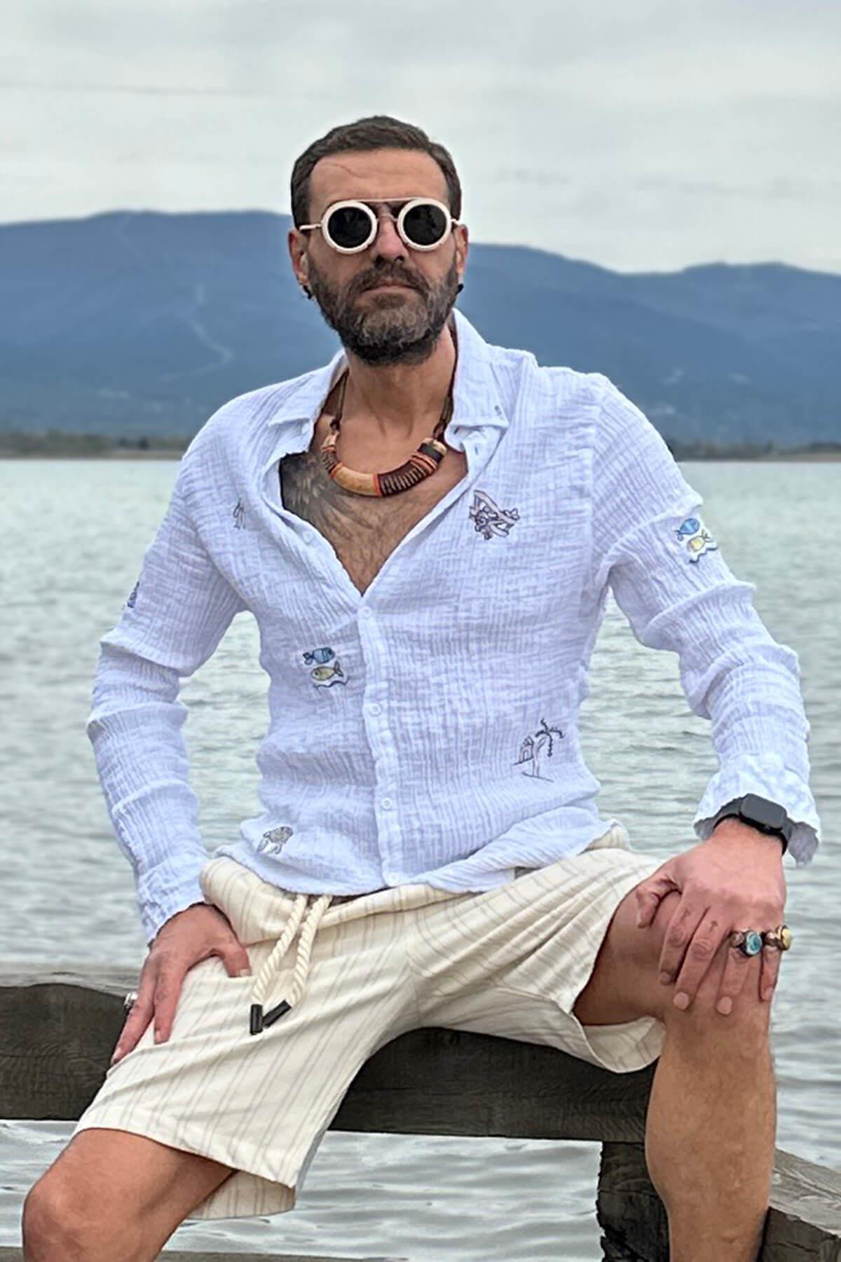 Baskılı Gömlek Beyaz