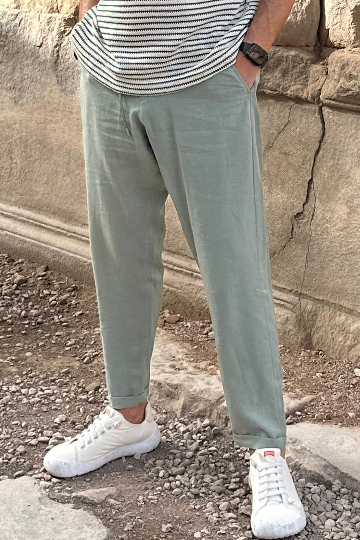 Yandan Cepli Arka Kemeri Lastikli Pantolon Yeşil