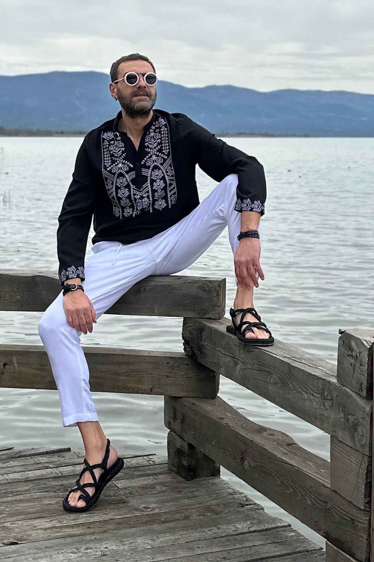 Yandan Cepli Arka Kemeri Lastikli Pantolon Beyaz
