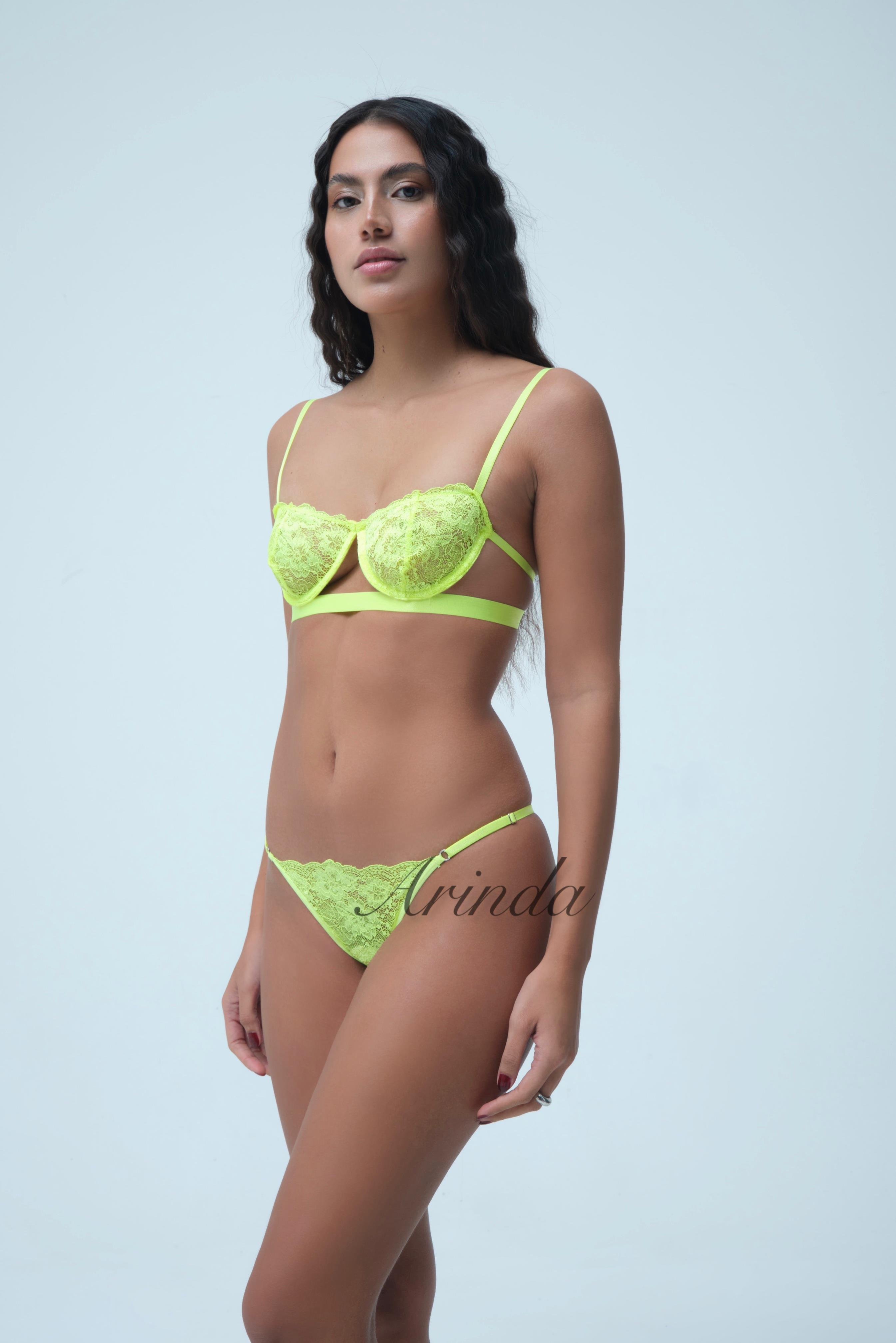 Kate Balenli Dantelli Balconette Iç Çamaşırı Takımı Neon Sarı