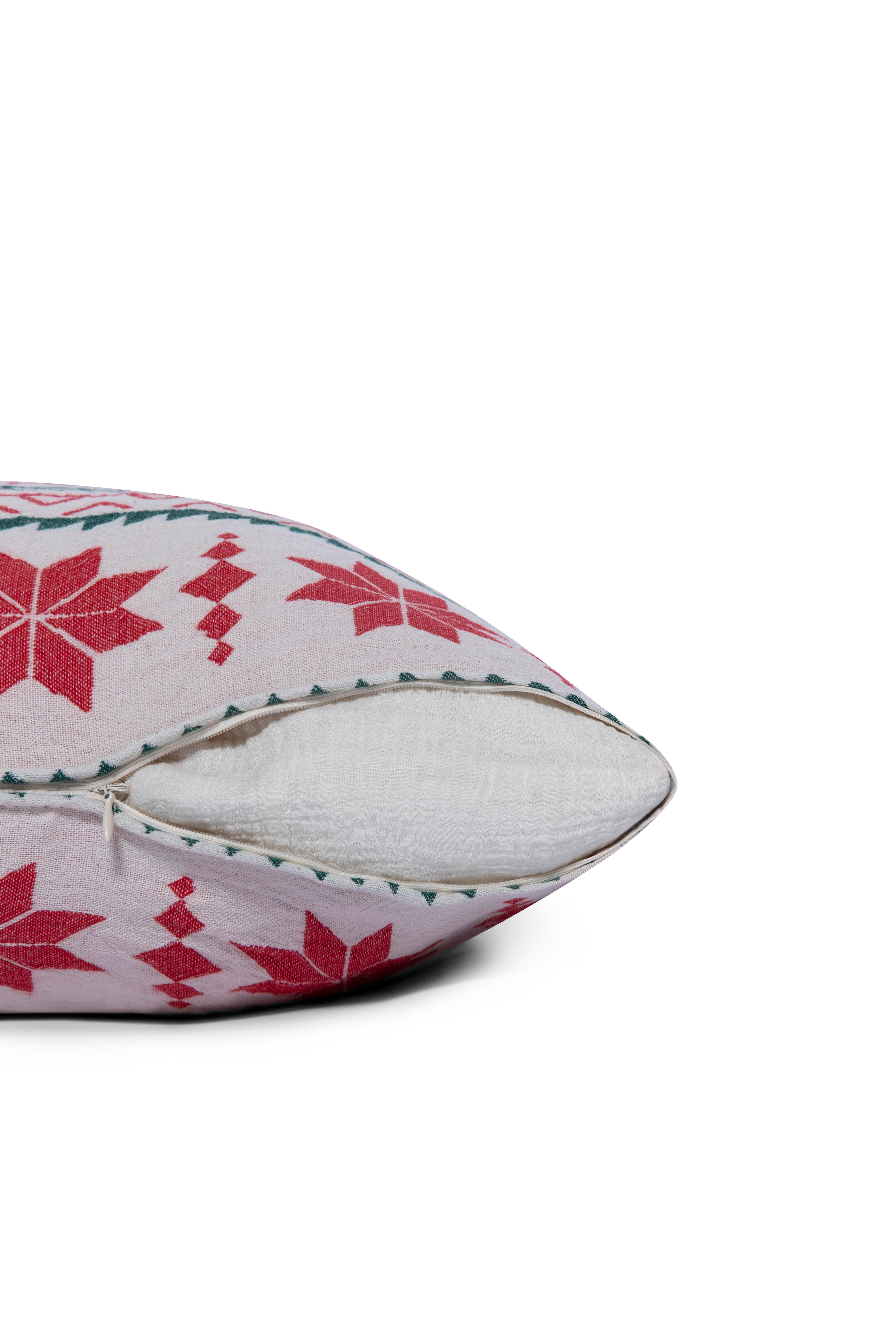 MylasaHome %100 Pamuk Yılbaşı Beyaz Kırlent Fermuarlı 45x45cm