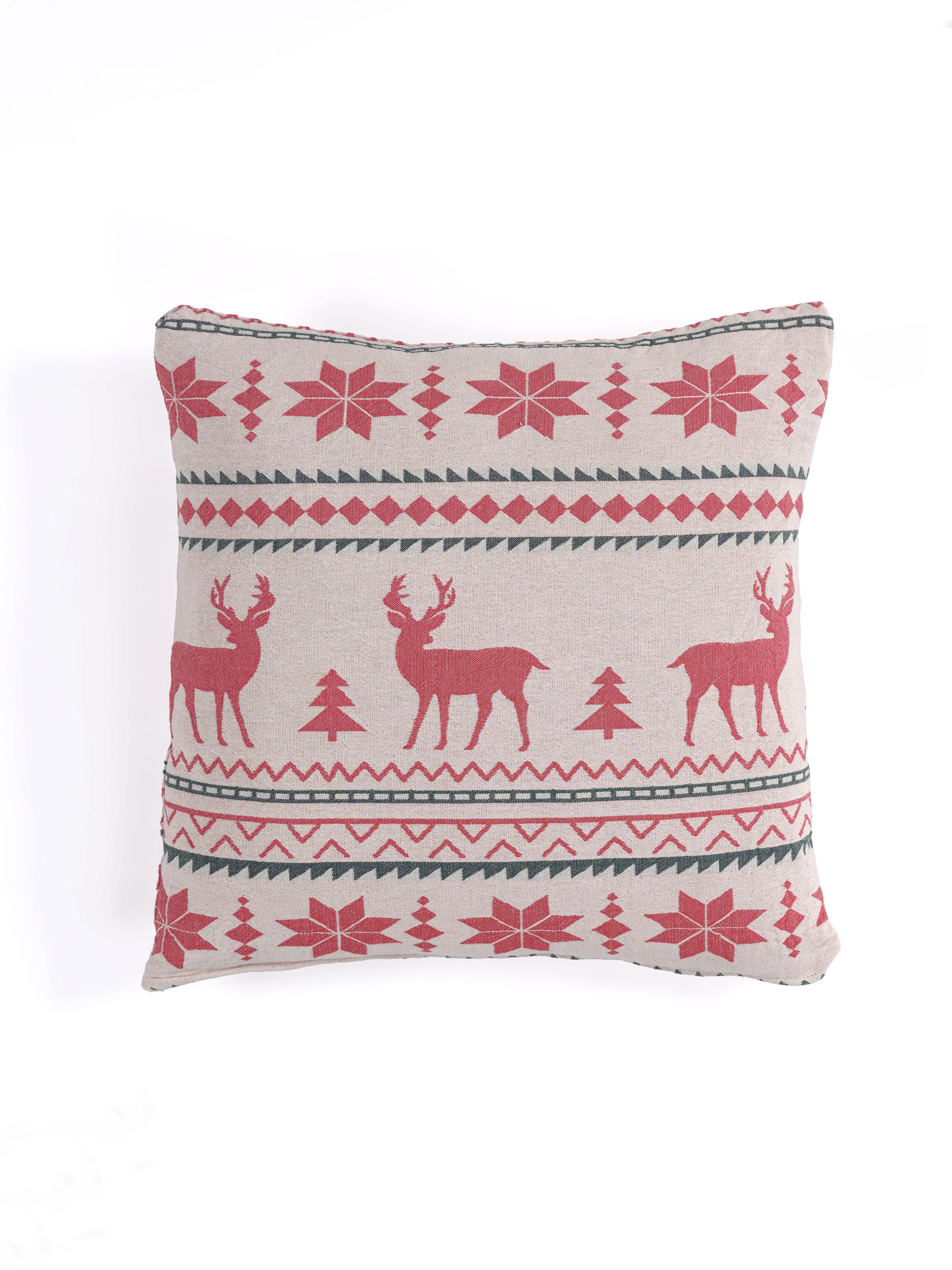 MylasaHome %100 Pamuk Yılbaşı Beyaz Kırlent Fermuarlı 45x45cm