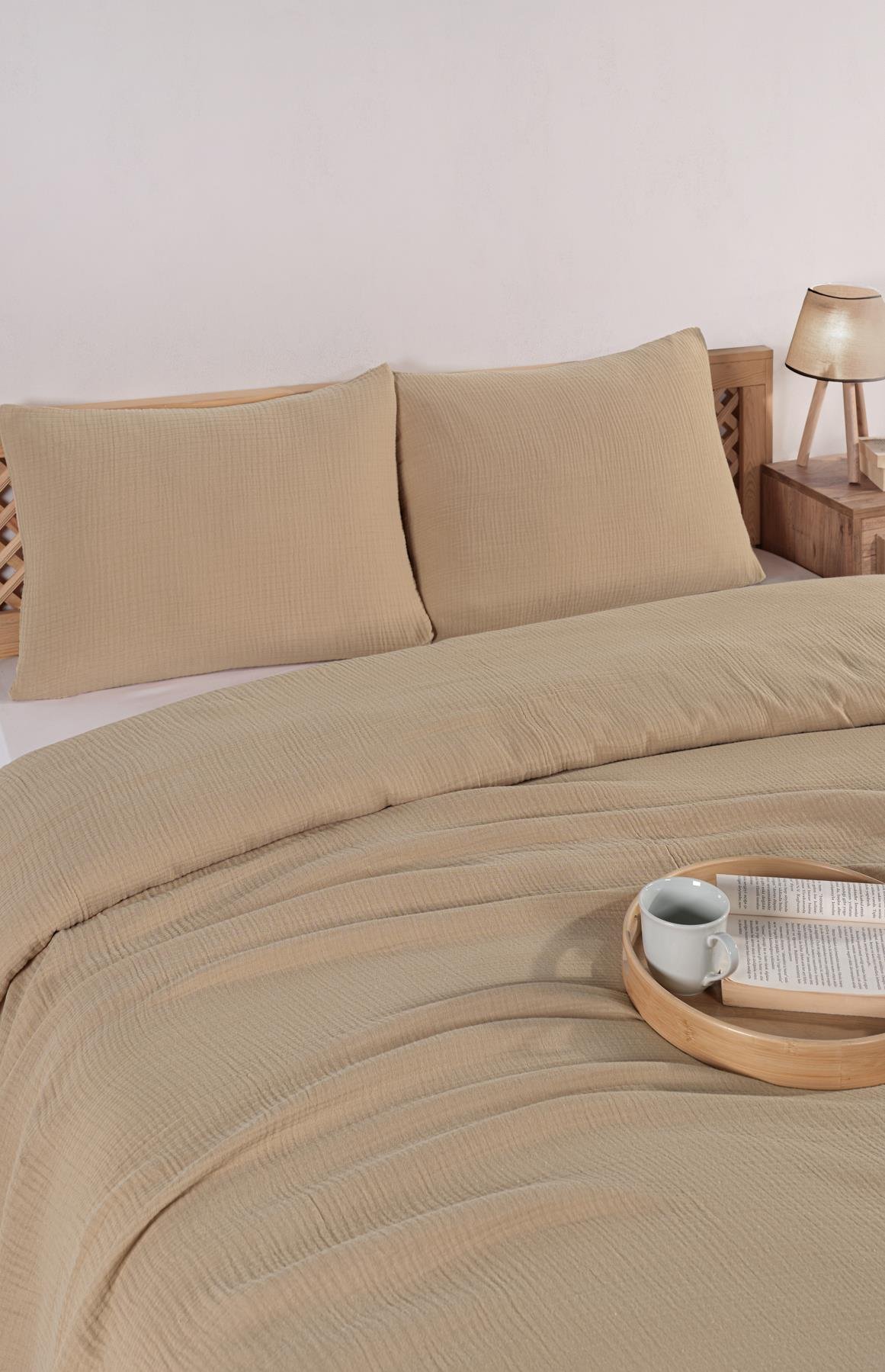 MylasaHome Definite Bej Çift Kişilik Yatak Örtüsü Seti 230x250cm