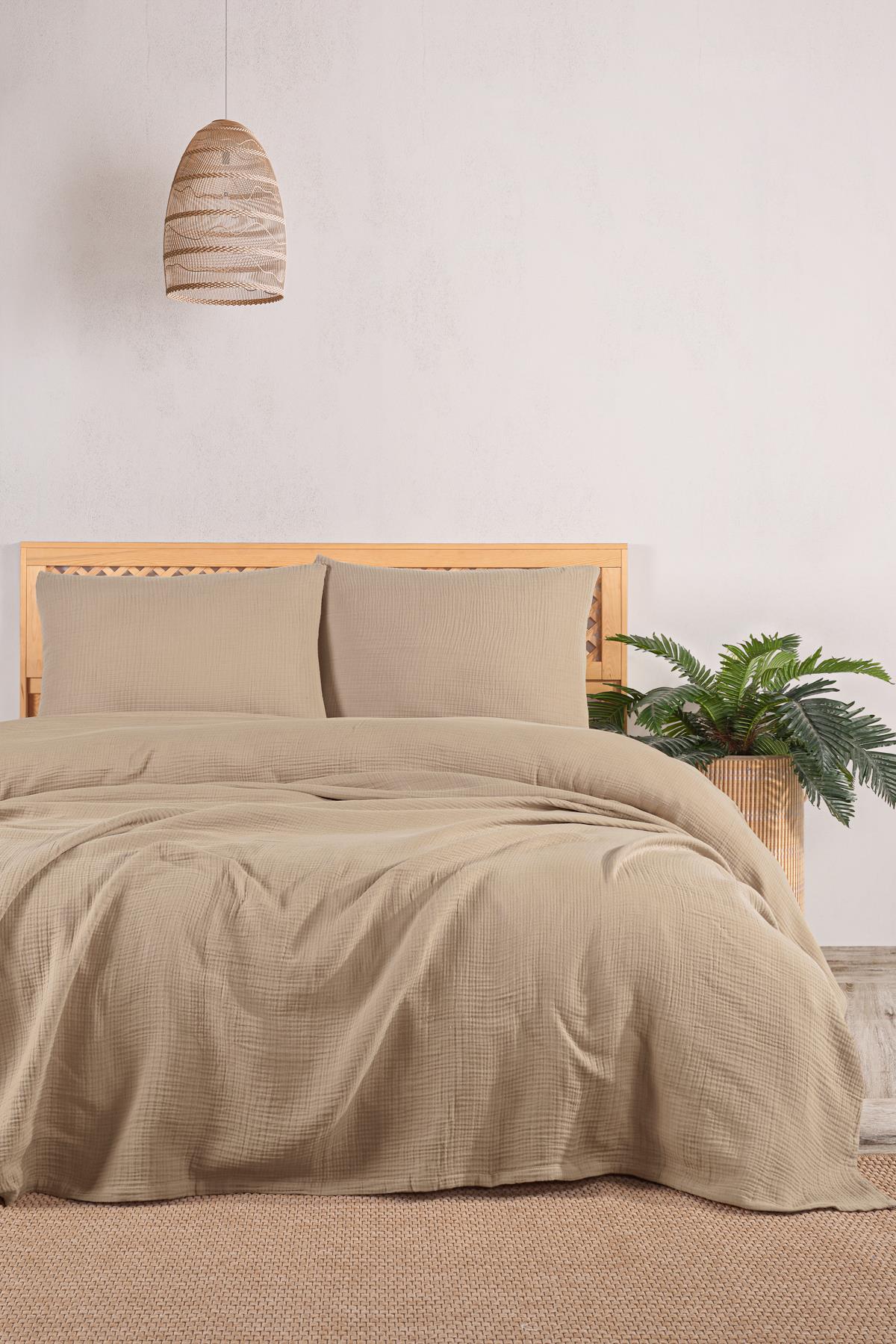 MylasaHome Definite Bej Çift Kişilik Yatak Örtüsü Seti 230x250cm