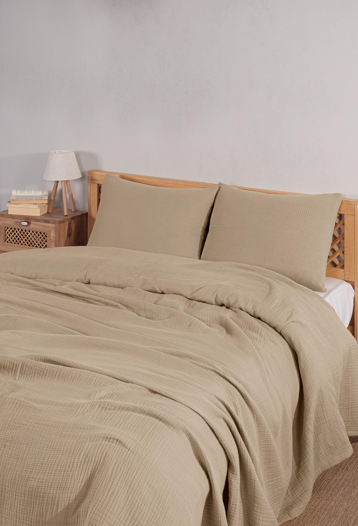 MylasaHome Definite Bej Çift Kişilik Yatak Örtüsü Seti 230x250cm