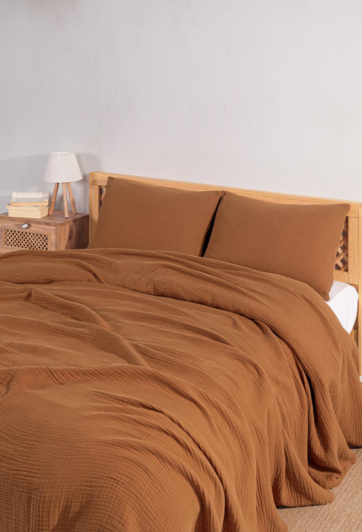 MylasaHome Definite Camel Çift Kişilik Yatak Örtüsü Seti 230x250cm