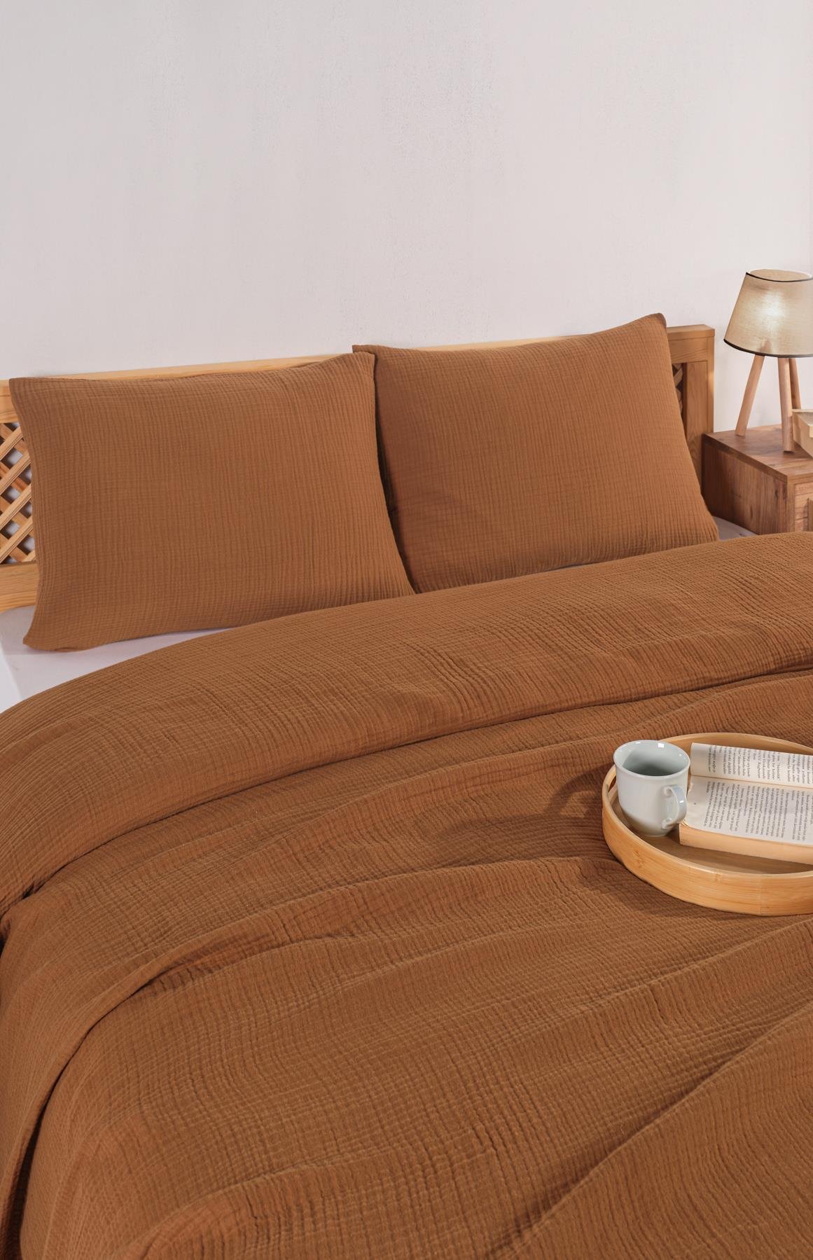 MylasaHome Definite Camel Çift Kişilik Yatak Örtüsü Seti 230x250cm