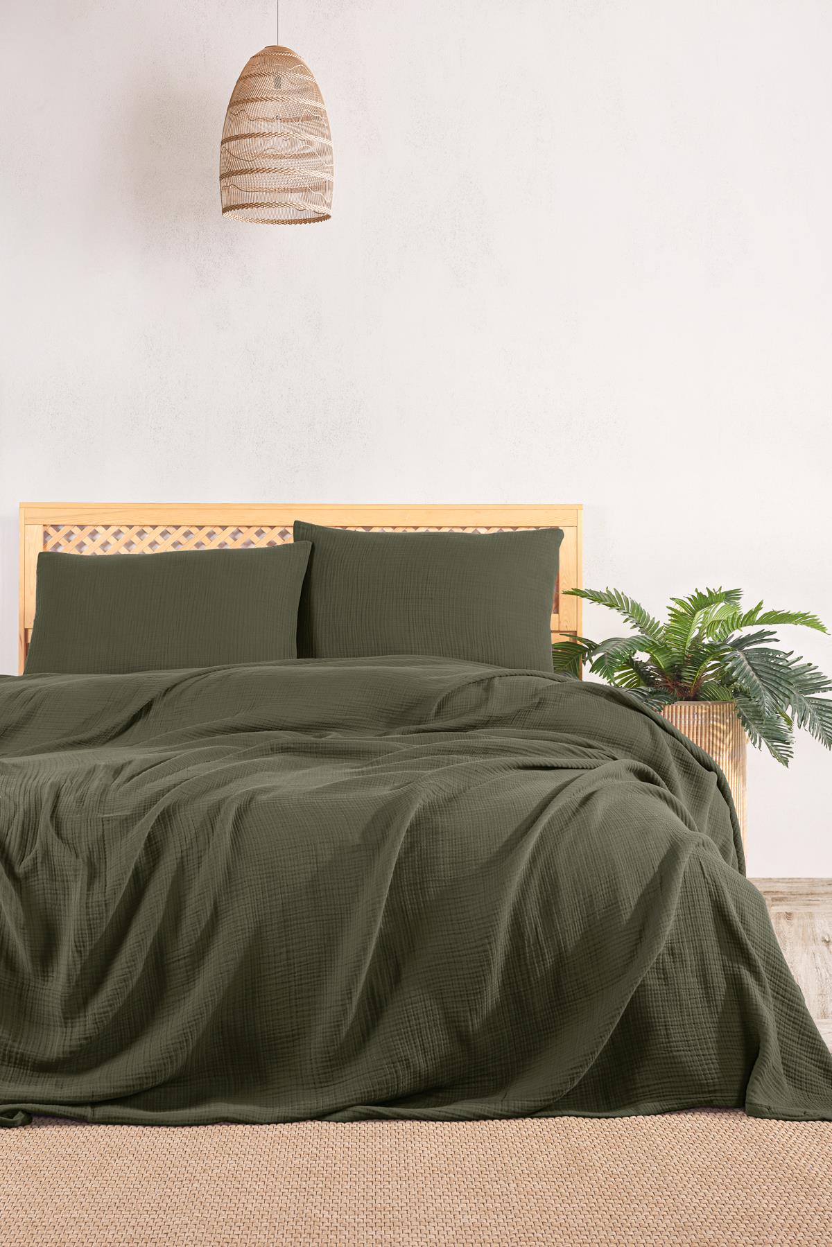 MylasaHome Definite Tek Kişilik Haki Yatak Örtüsü Seti 180X230cm