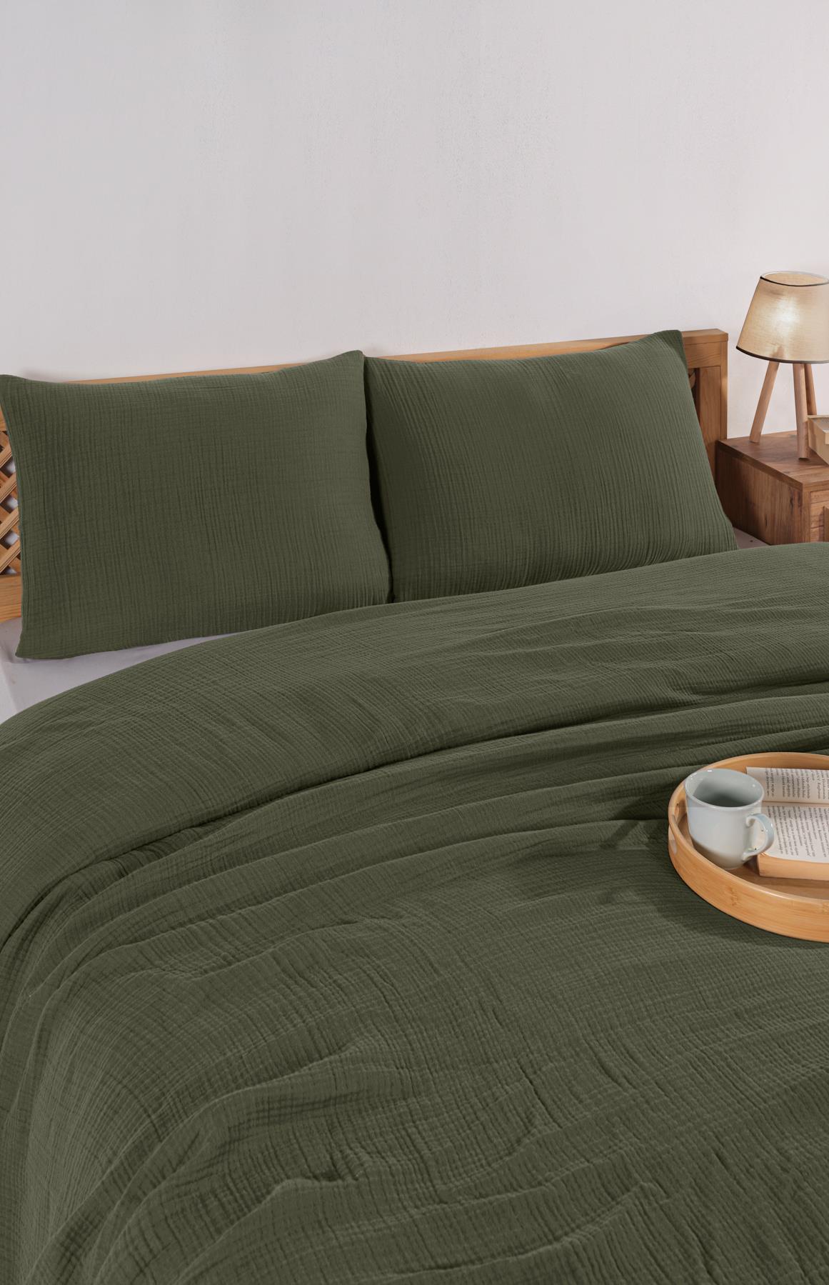 MylasaHome Definite Tek Kişilik Haki Yatak Örtüsü Seti 180X230cm