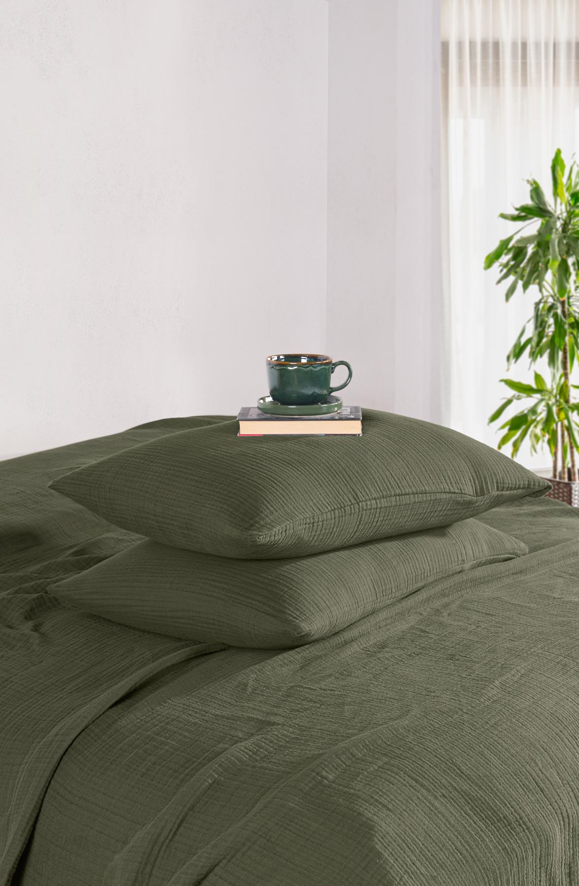MylasaHome Definite Tek Kişilik Haki Yatak Örtüsü Seti 180X230cm