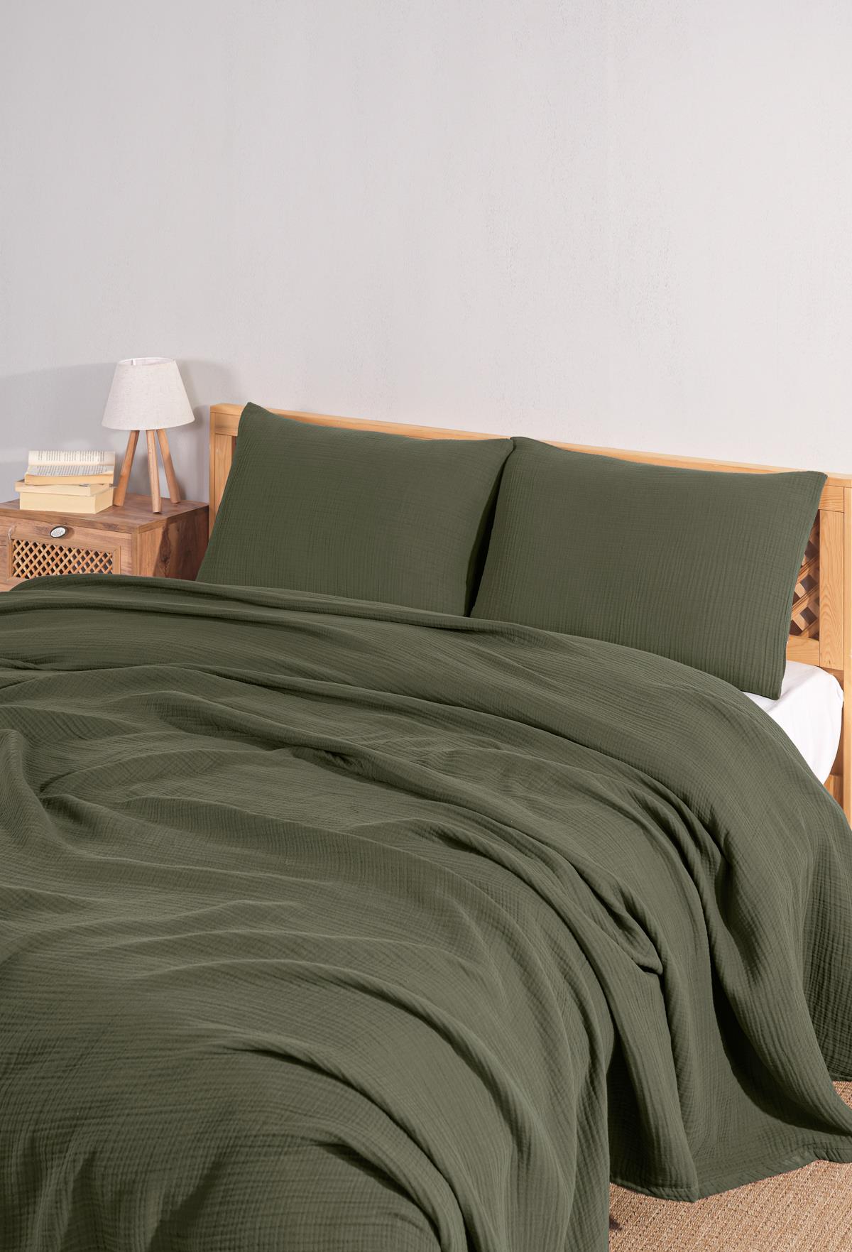 MylasaHome Definite Tek Kişilik Haki Yatak Örtüsü Seti 180X230cm