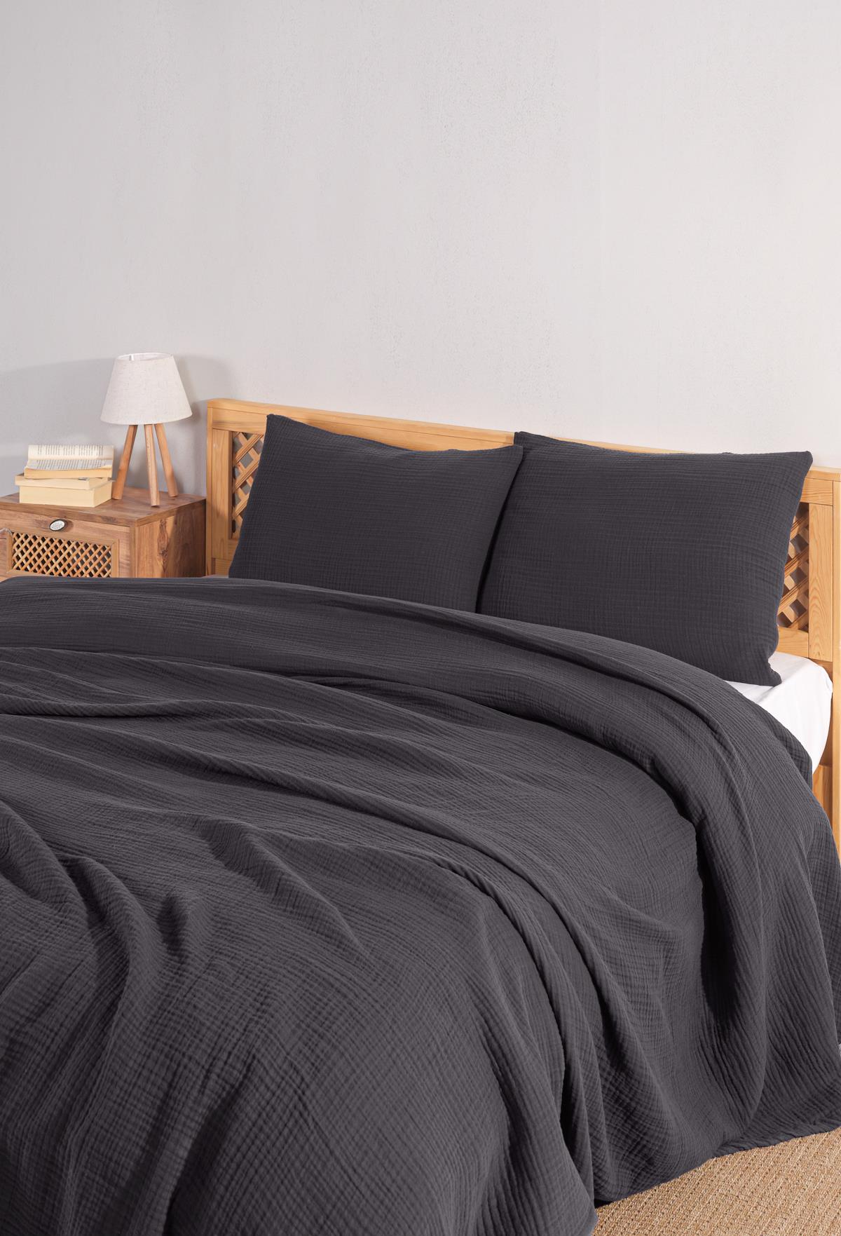 MylasaHome Definite Tek Kişilik Siyah Yatak Örtüsü Seti 180X230cm