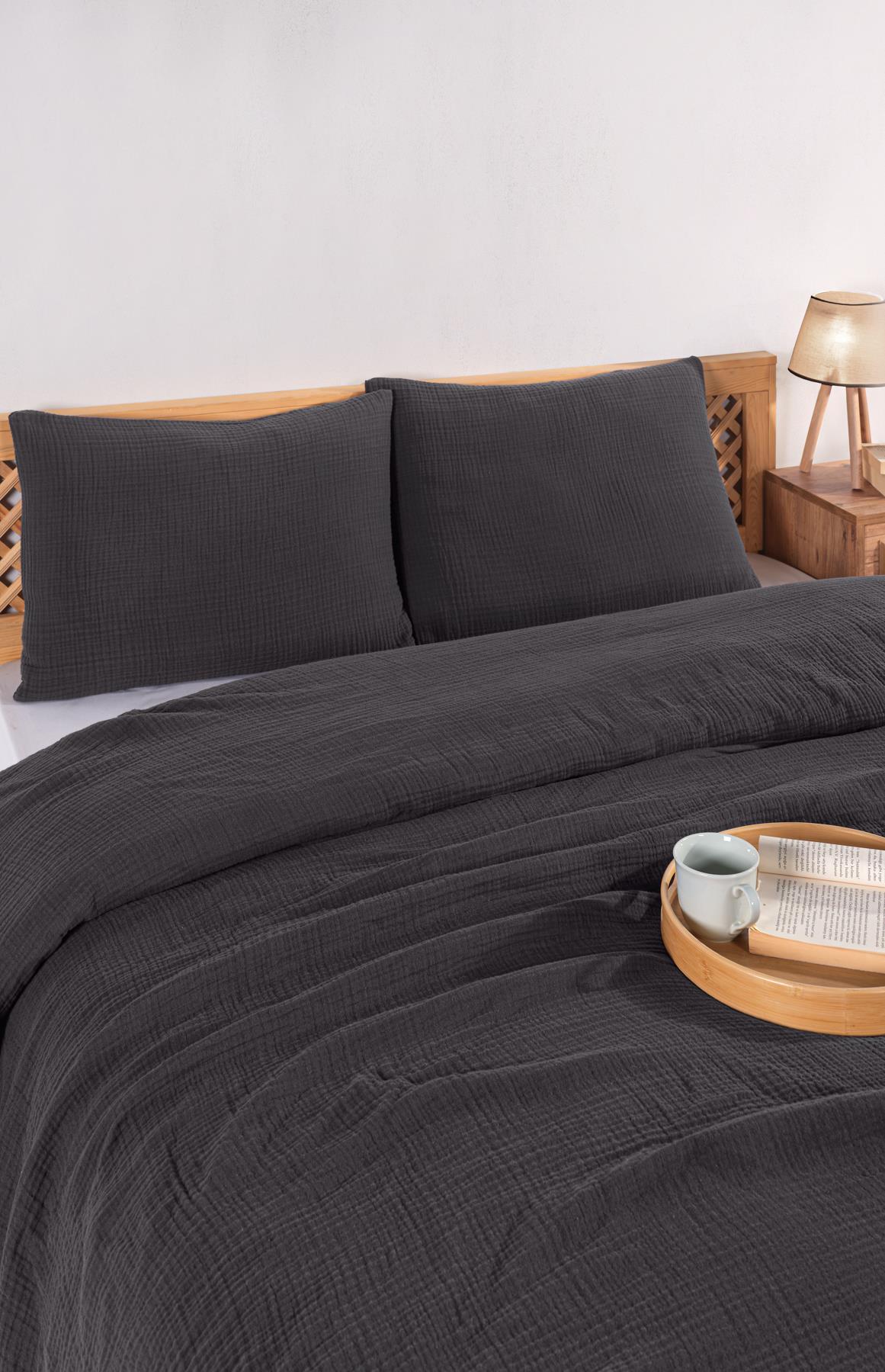 MylasaHome Definite Tek Kişilik Siyah Yatak Örtüsü Seti 180X230cm