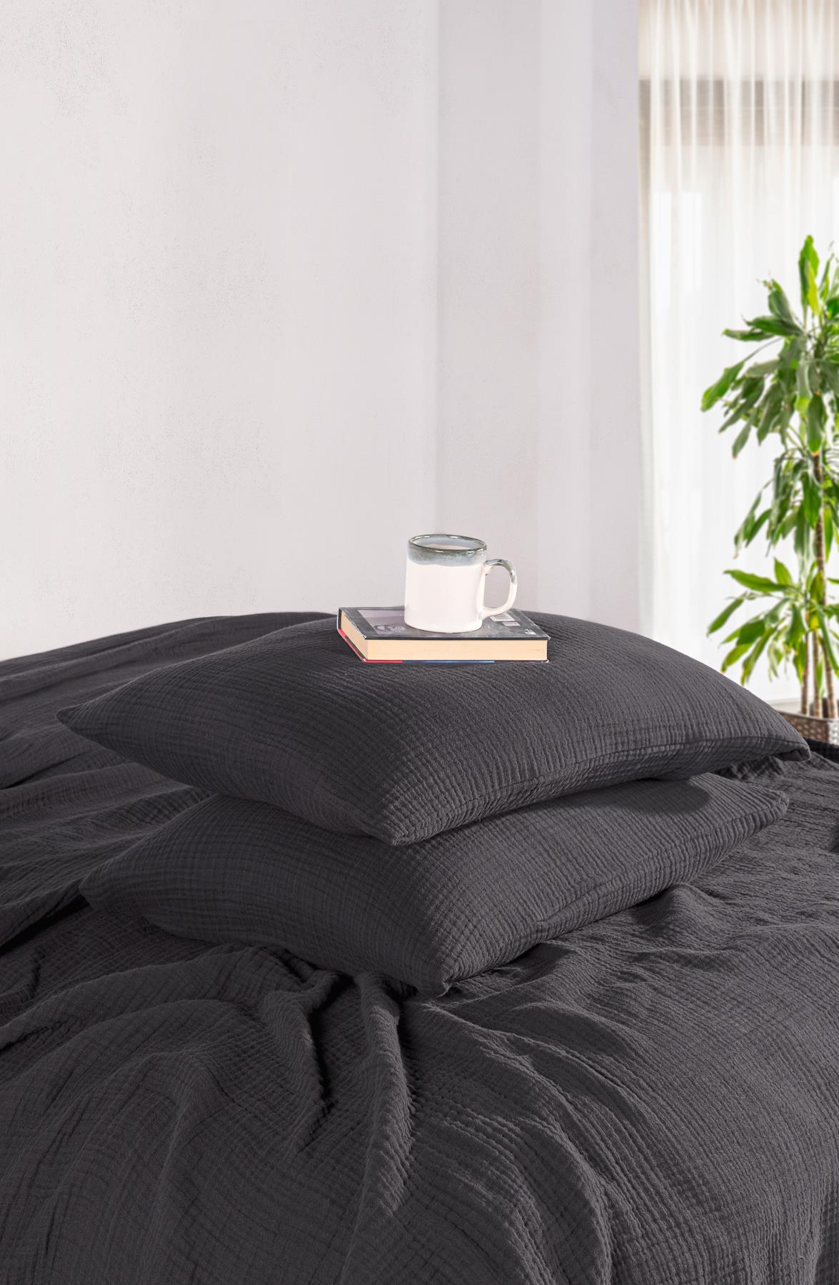 MylasaHome Definite Tek Kişilik Siyah Yatak Örtüsü Seti 180X230cm