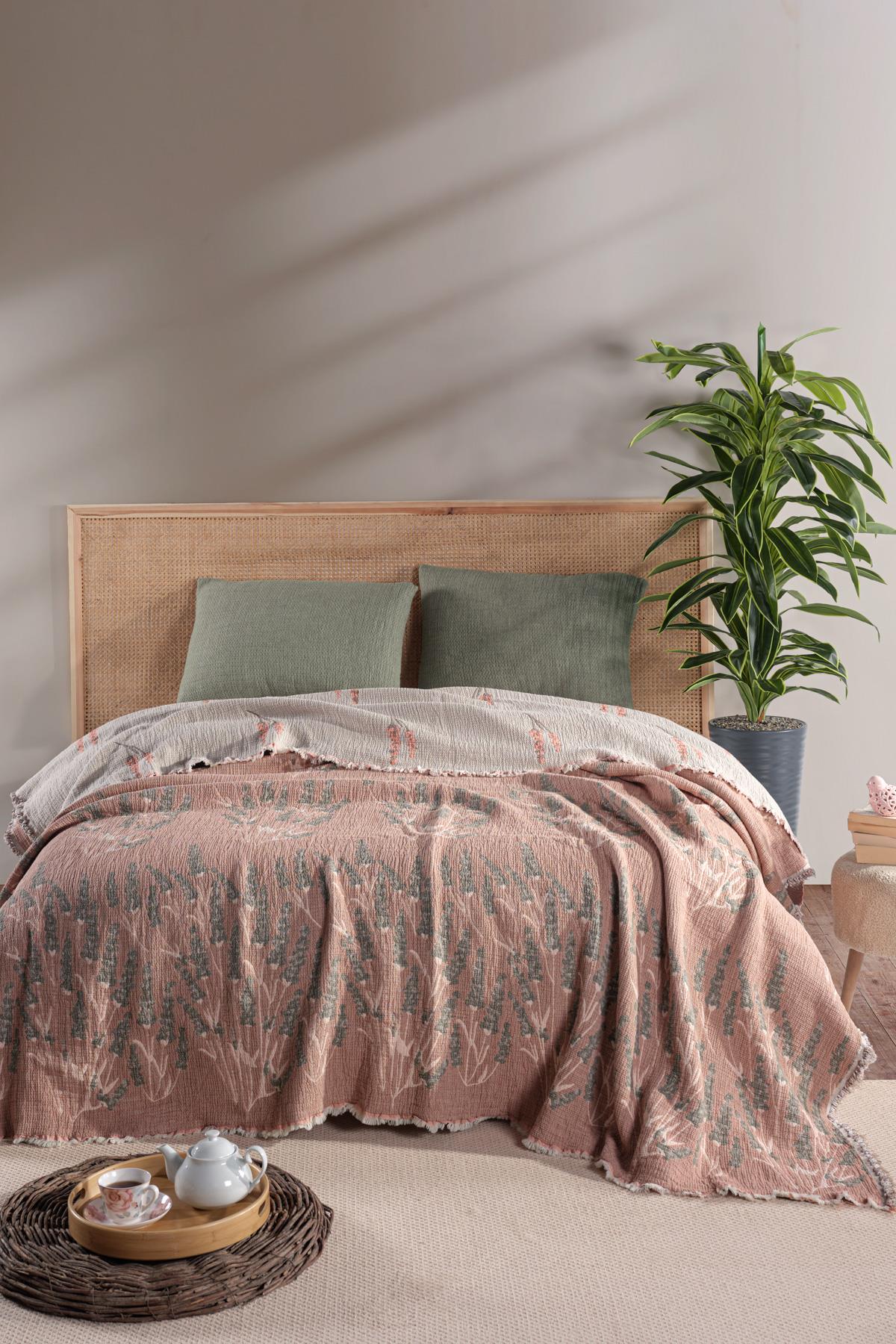 Mylasahome Müslin Kosha Serisi Lavanta Desenli Yorgan 240x260cm Kiremit