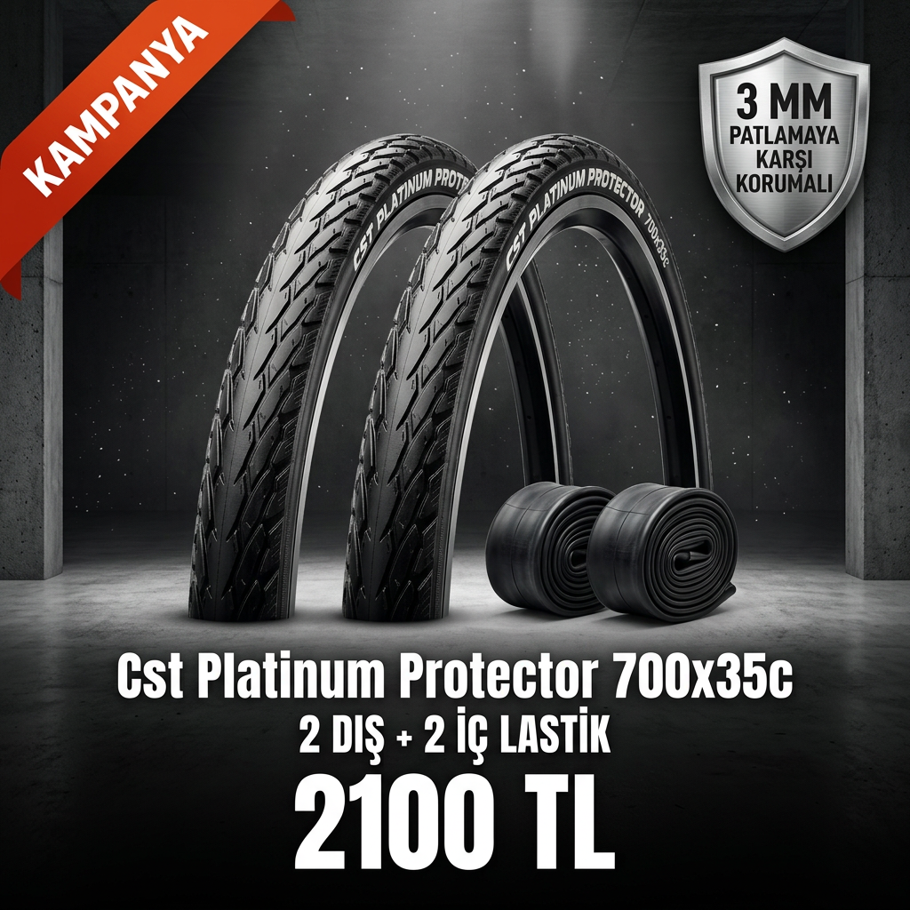 CST C1920 Platinum Protector 700x35C 3mm Zırhlı Dış Lastik + İç Lastik Seti (2+2) – 2100 TL
