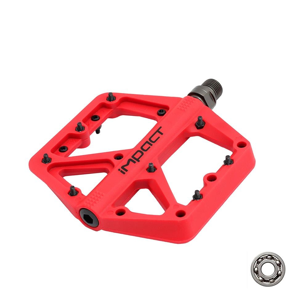 Impact Kırmızı Kompozit Rulmanlı Çivili MTB Pedal | Hafif ve Güçlü