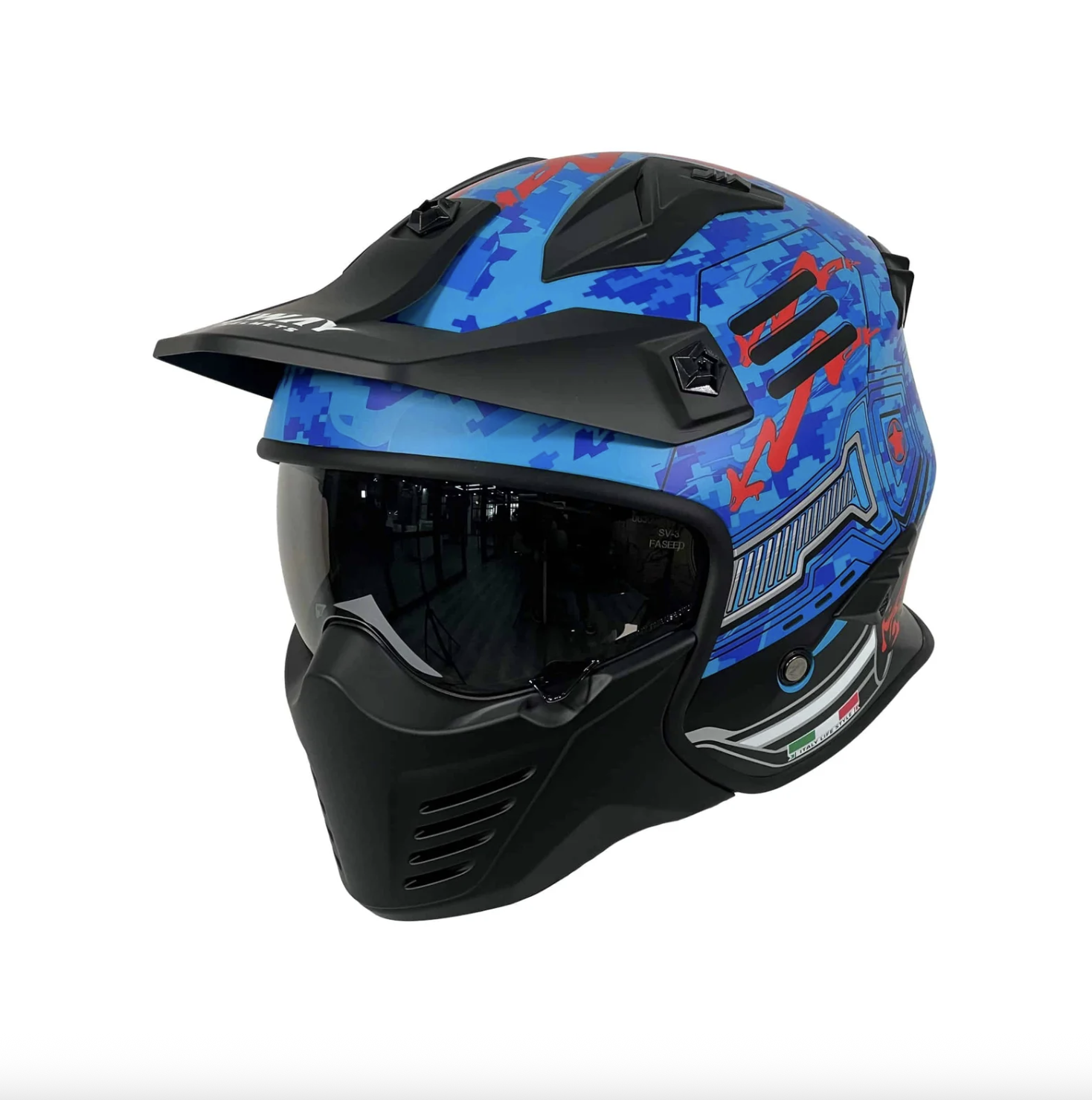 ウスイ　キョウゾウ Sway Tokyo Trooper Mavi Kırmızı Kask | Çift Vizörlü Modüler Tasarım